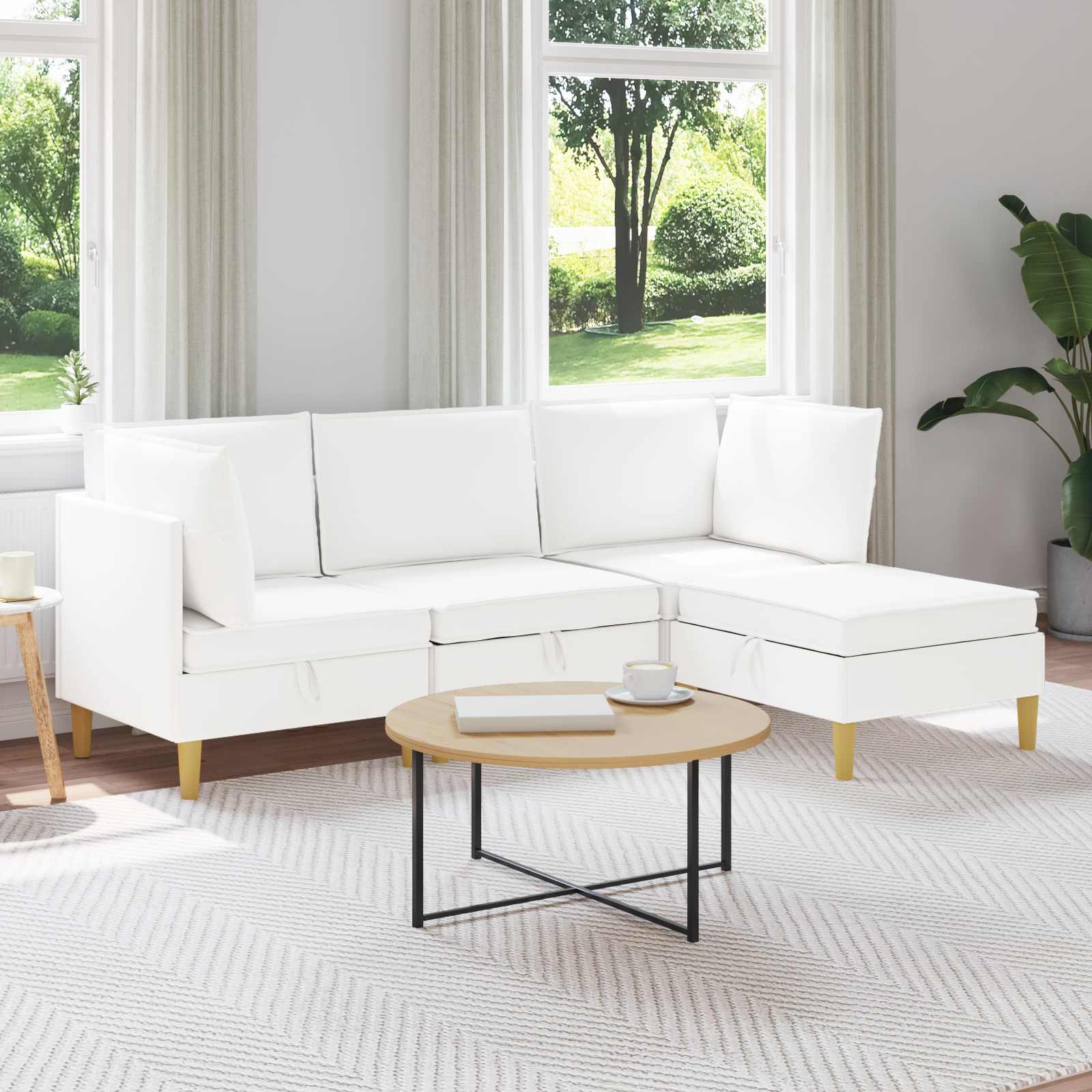 vidaXL Modularny Zestaw Sofy z Przechowalnią 4 pcs Biały tkanina