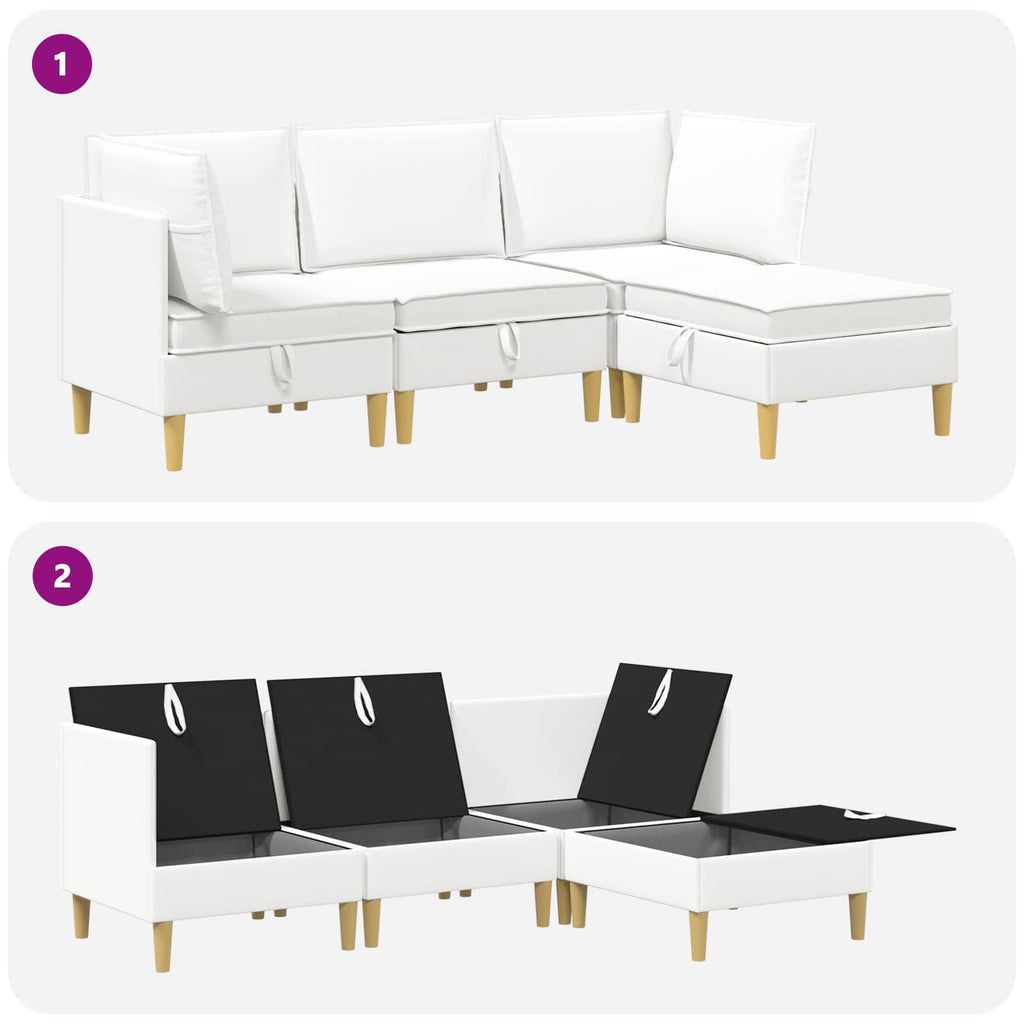 vidaXL Modularny Zestaw Sofy z Przechowalnią 4 pcs Biały tkanina