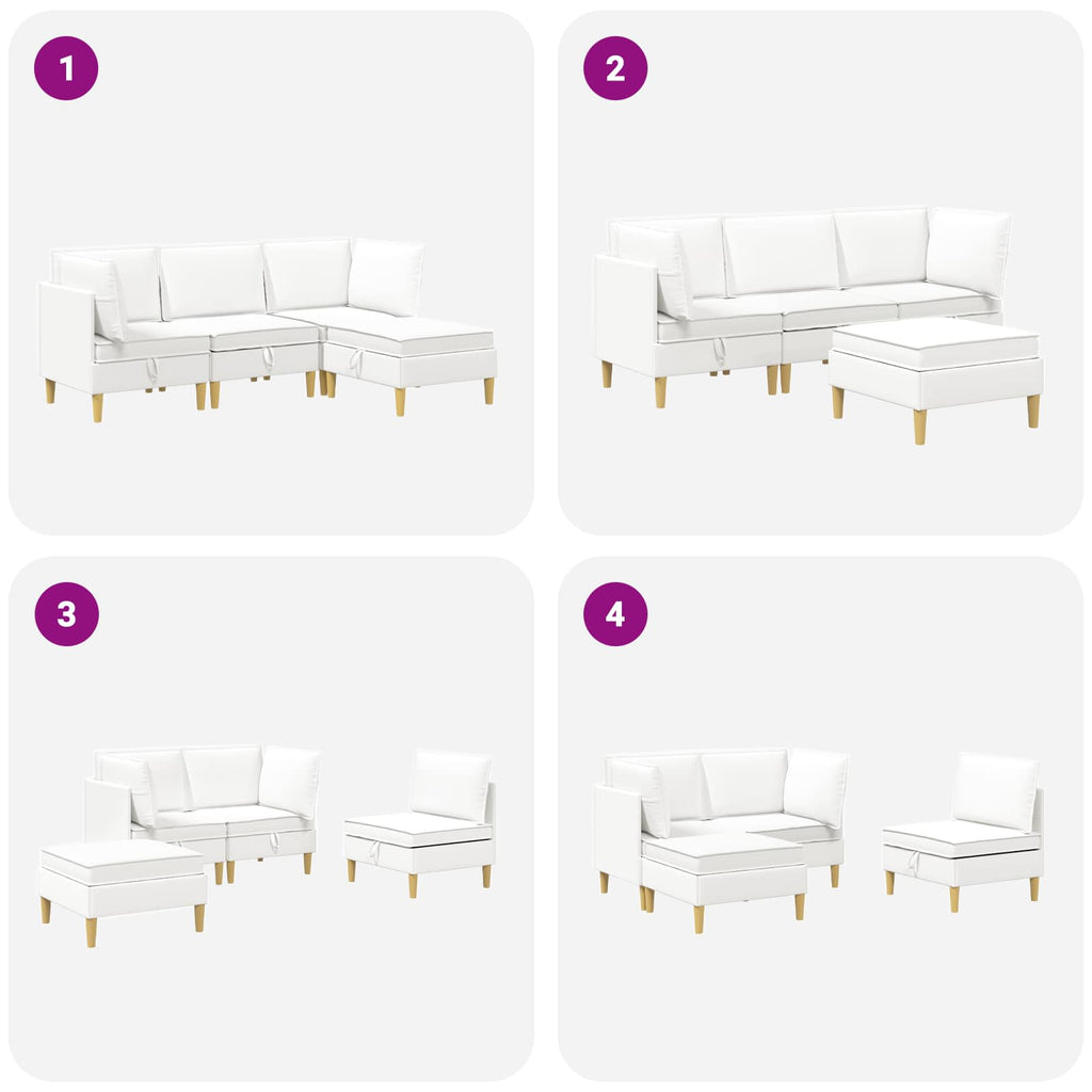 vidaXL Modularny Zestaw Sofy z Przechowalnią 4 pcs Biały tkanina