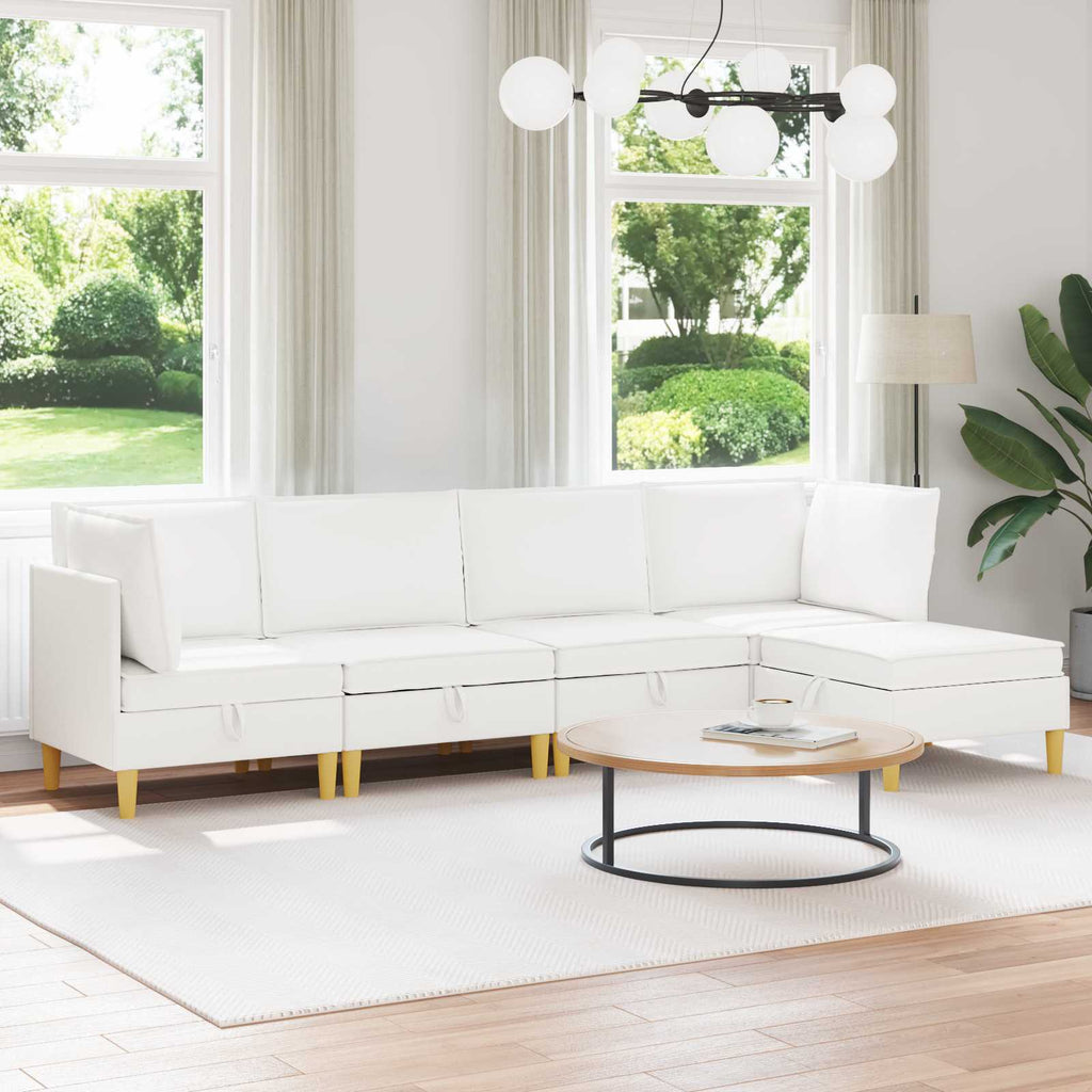 vidaXL Modularny Zestaw Sofy z Przechowalnią 5 pcs Biały tkanina