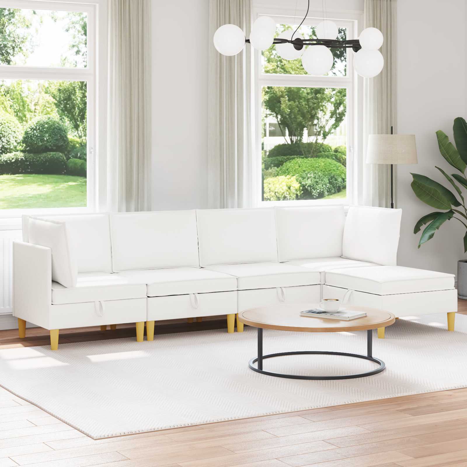vidaXL Modularny Zestaw Sofy z Przechowalnią 5 pcs Biały tkanina