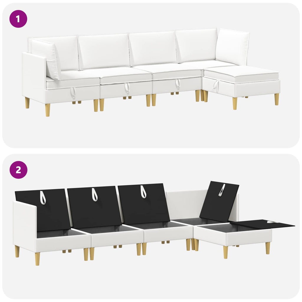 vidaXL Modularny Zestaw Sofy z Przechowalnią 5 pcs Biały tkanina