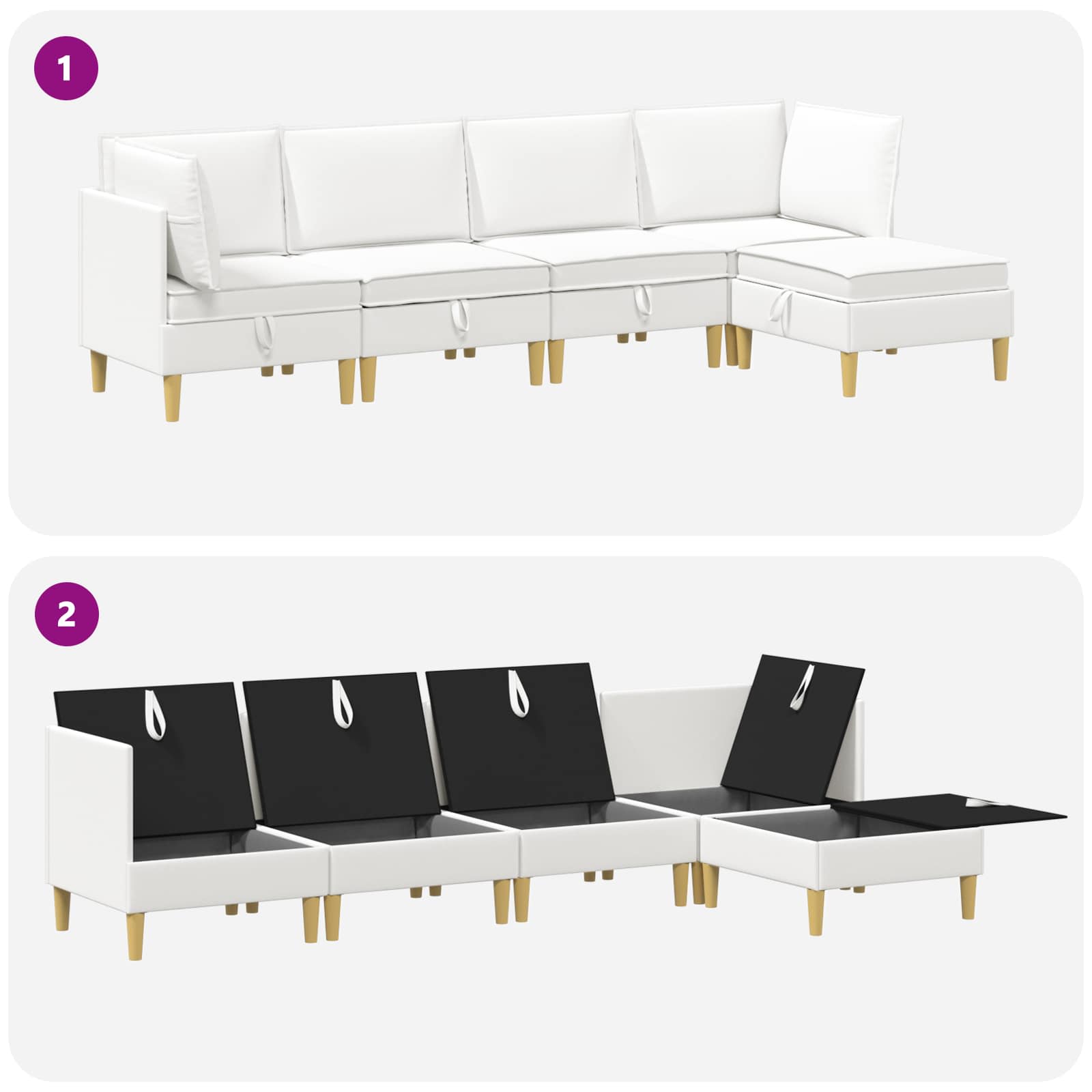 vidaXL Modularny Zestaw Sofy z Przechowalnią 5 pcs Biały tkanina
