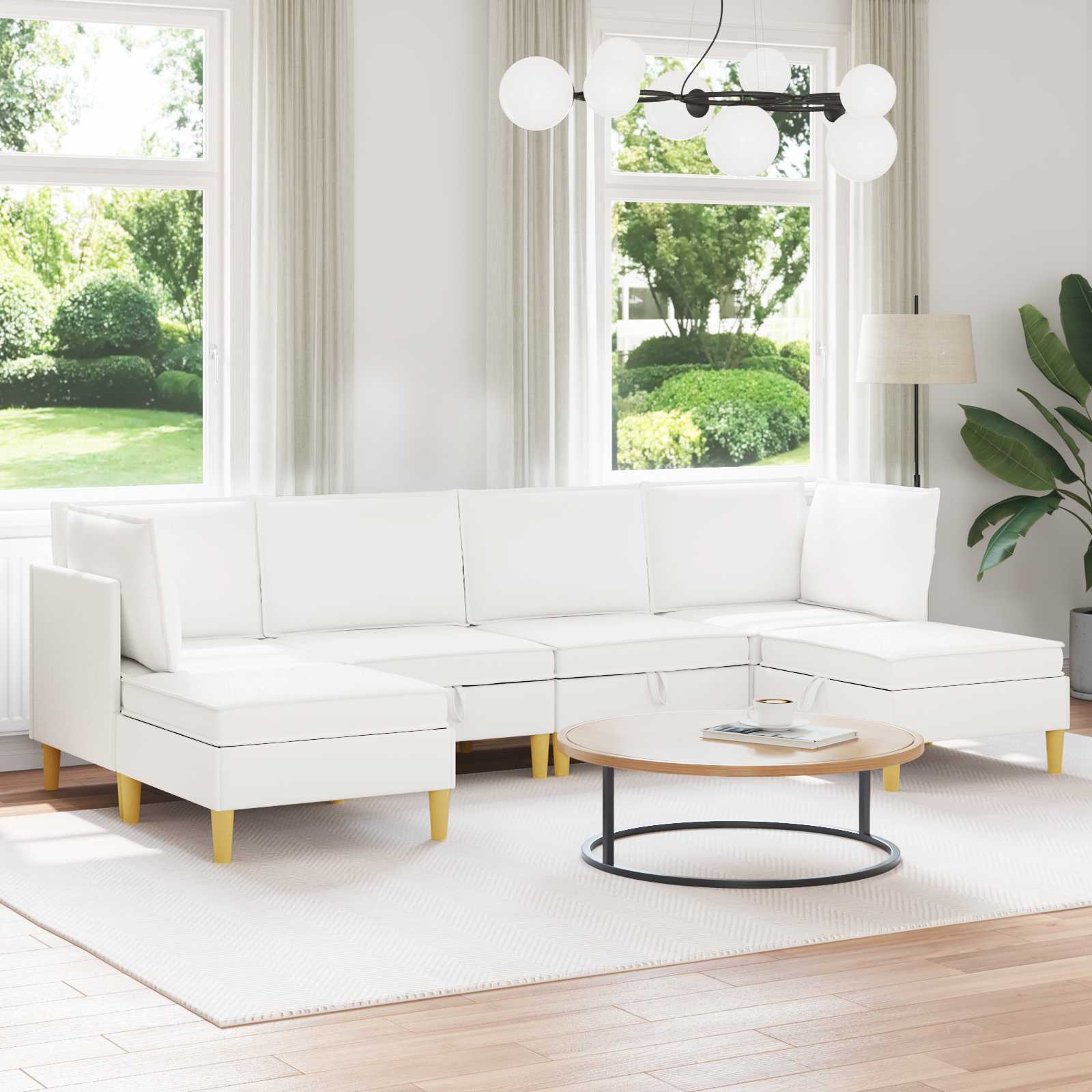 vidaXL Modularny Zestaw Sofy z Przechowalnią 6 pcs Biały tkanina