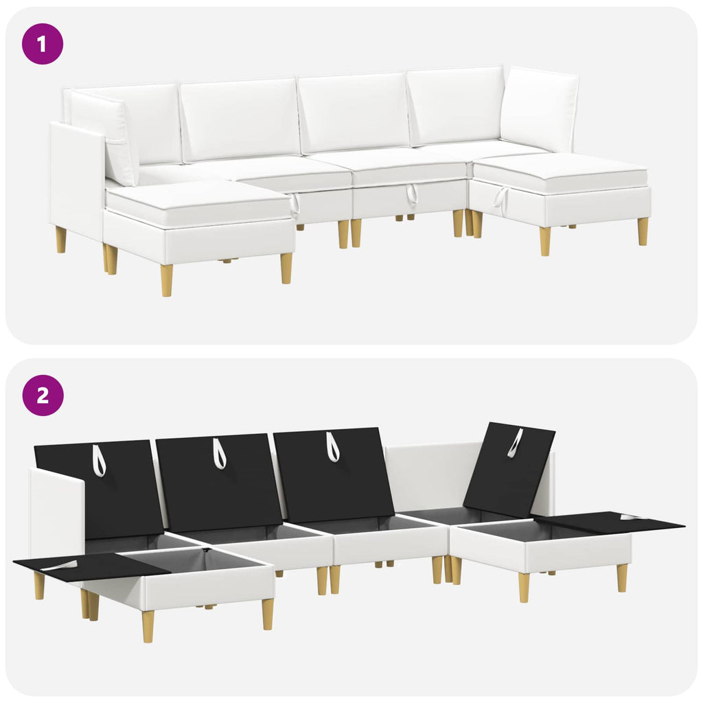 vidaXL Modularny Zestaw Sofy z Przechowalnią 6 pcs Biały tkanina