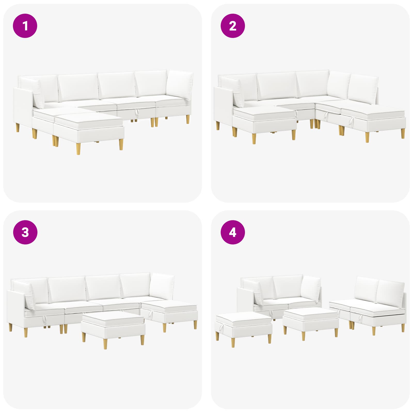 vidaXL Modularny Zestaw Sofy z Przechowalnią 6 pcs Biały tkanina