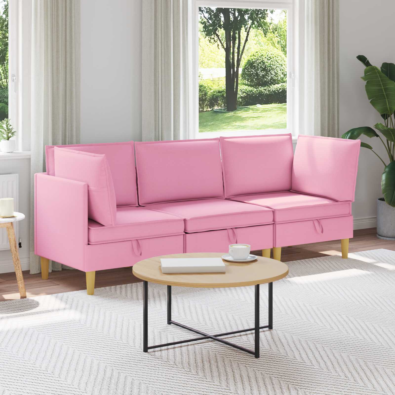 vidaXL Modularny Zestaw Sofy z Przechowalnią 3 pcs różowy tkanina