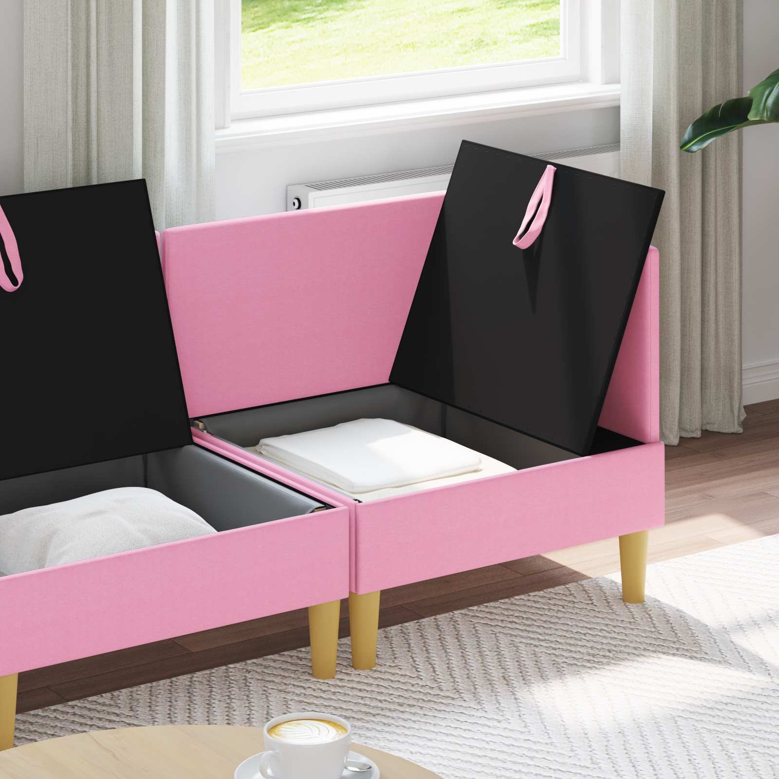 vidaXL Modularny Zestaw Sofy z Przechowalnią 3 pcs różowy tkanina