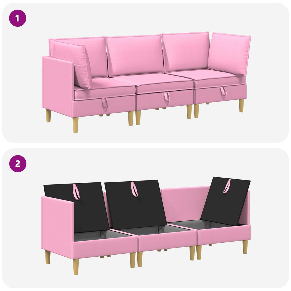 vidaXL Modularny Zestaw Sofy z Przechowalnią 3 pcs różowy tkanina