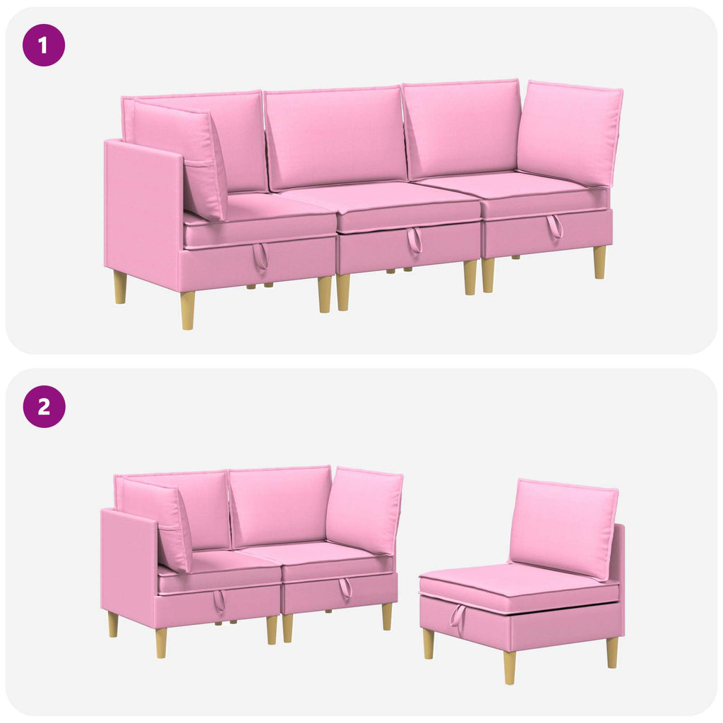 vidaXL Modularny Zestaw Sofy z Przechowalnią 3 pcs różowy tkanina