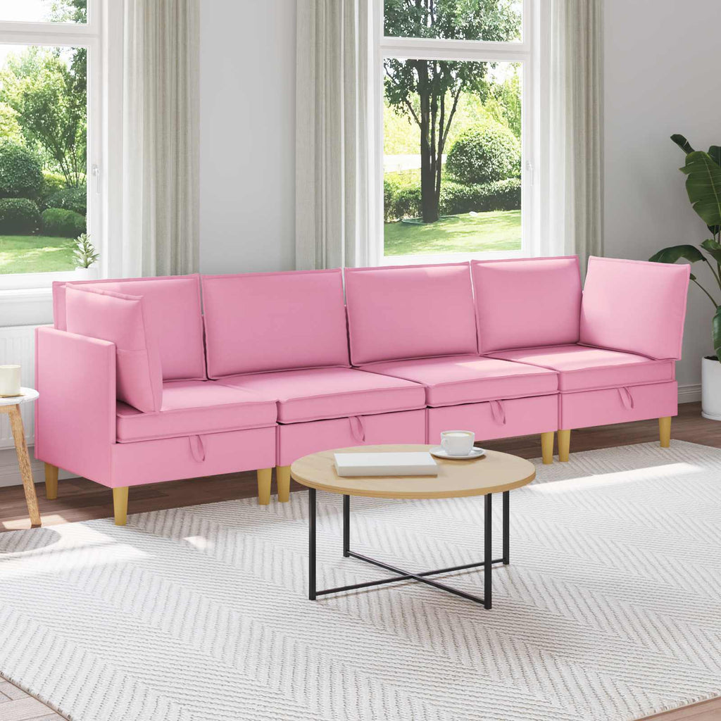 vidaXL Modularny Zestaw Sofy z Przechowalnią 4 pcs różowy tkanina