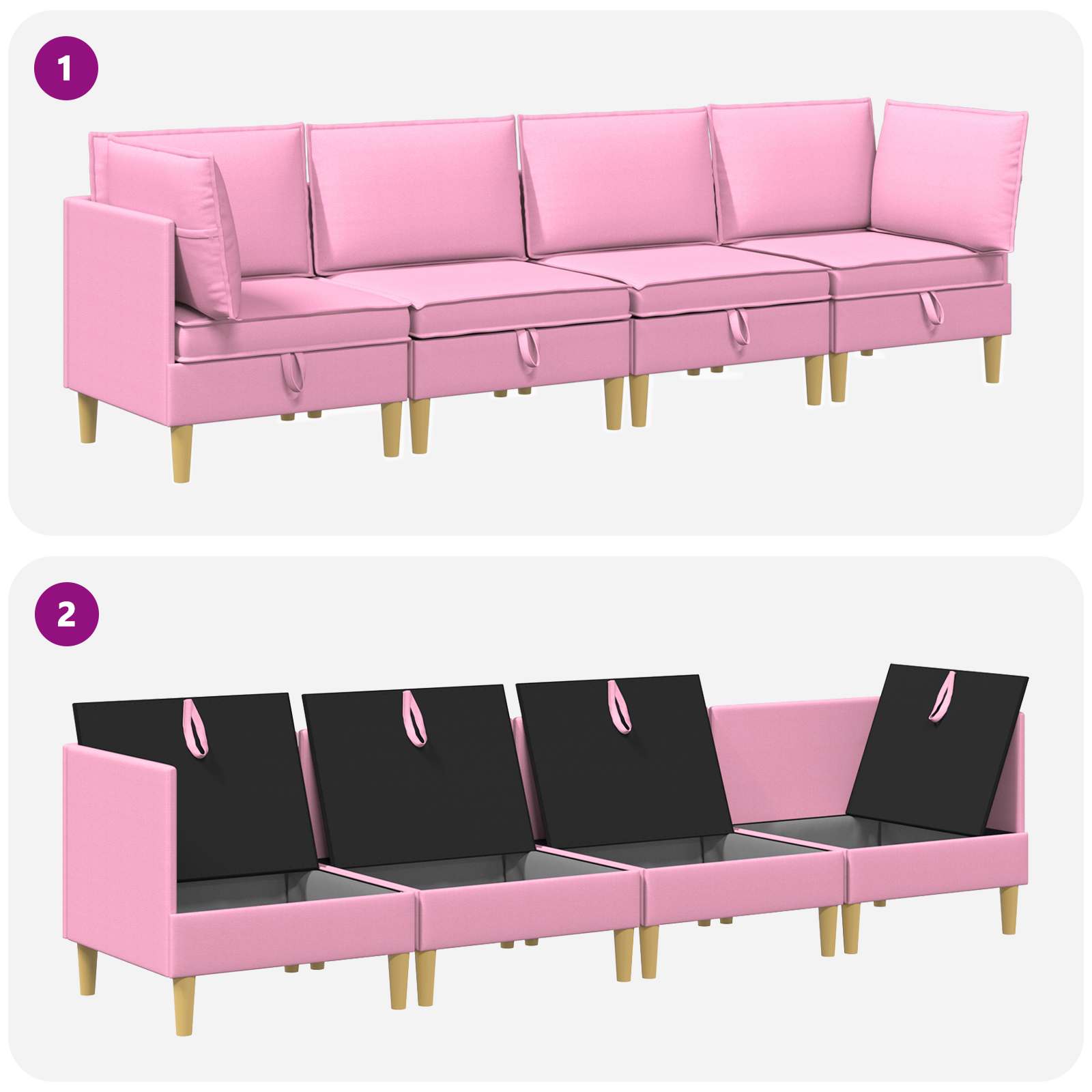 vidaXL Modularny Zestaw Sofy z Przechowalnią 4 pcs różowy tkanina