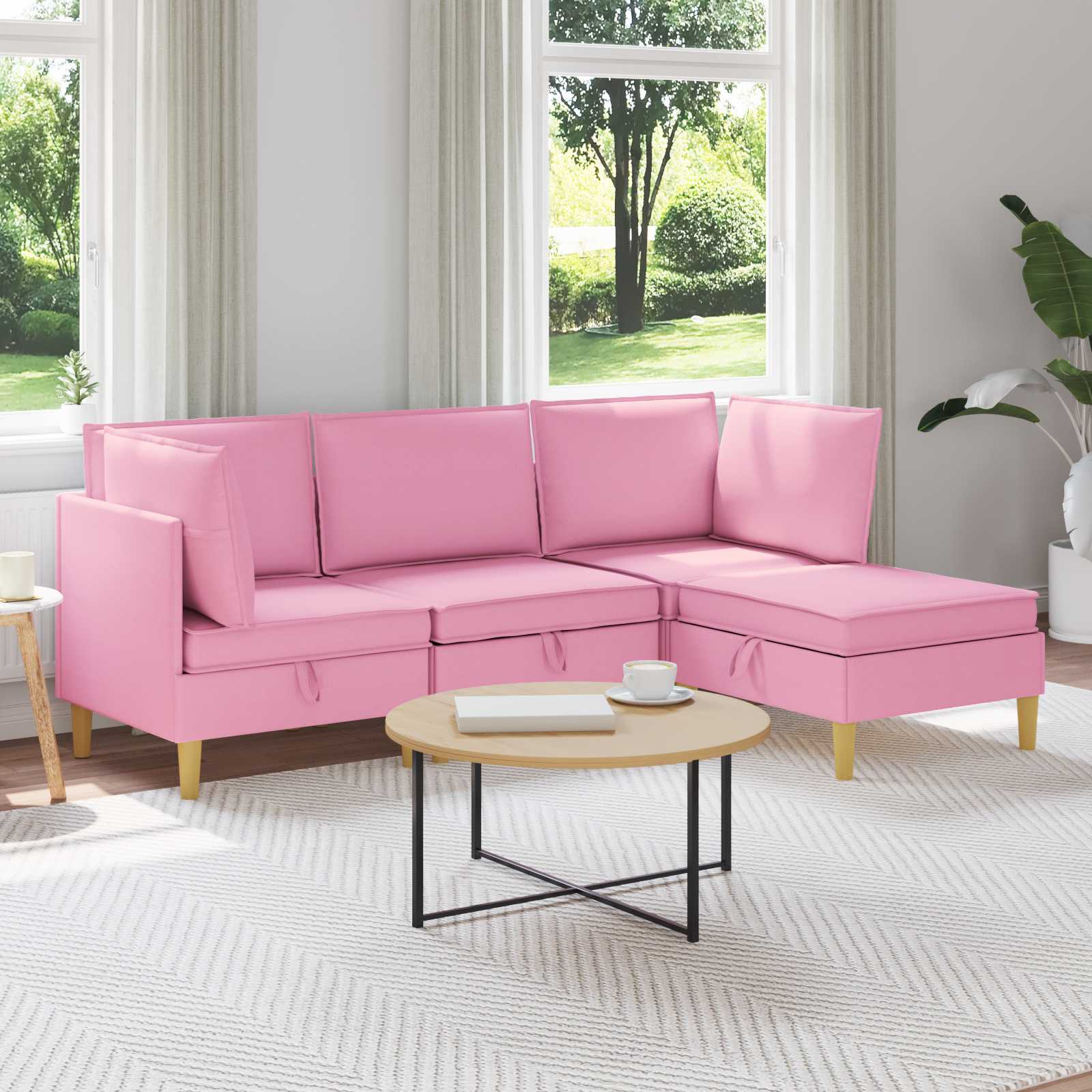 vidaXL Modularny Zestaw Sofy z Przechowalnią 4 pcs różowy tkanina