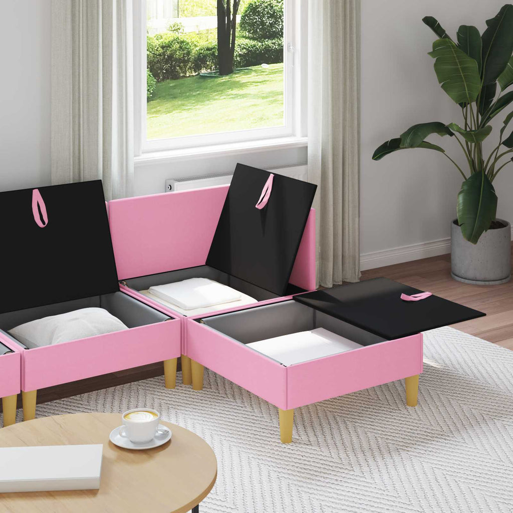 vidaXL Modularny Zestaw Sofy z Przechowalnią 4 pcs różowy tkanina