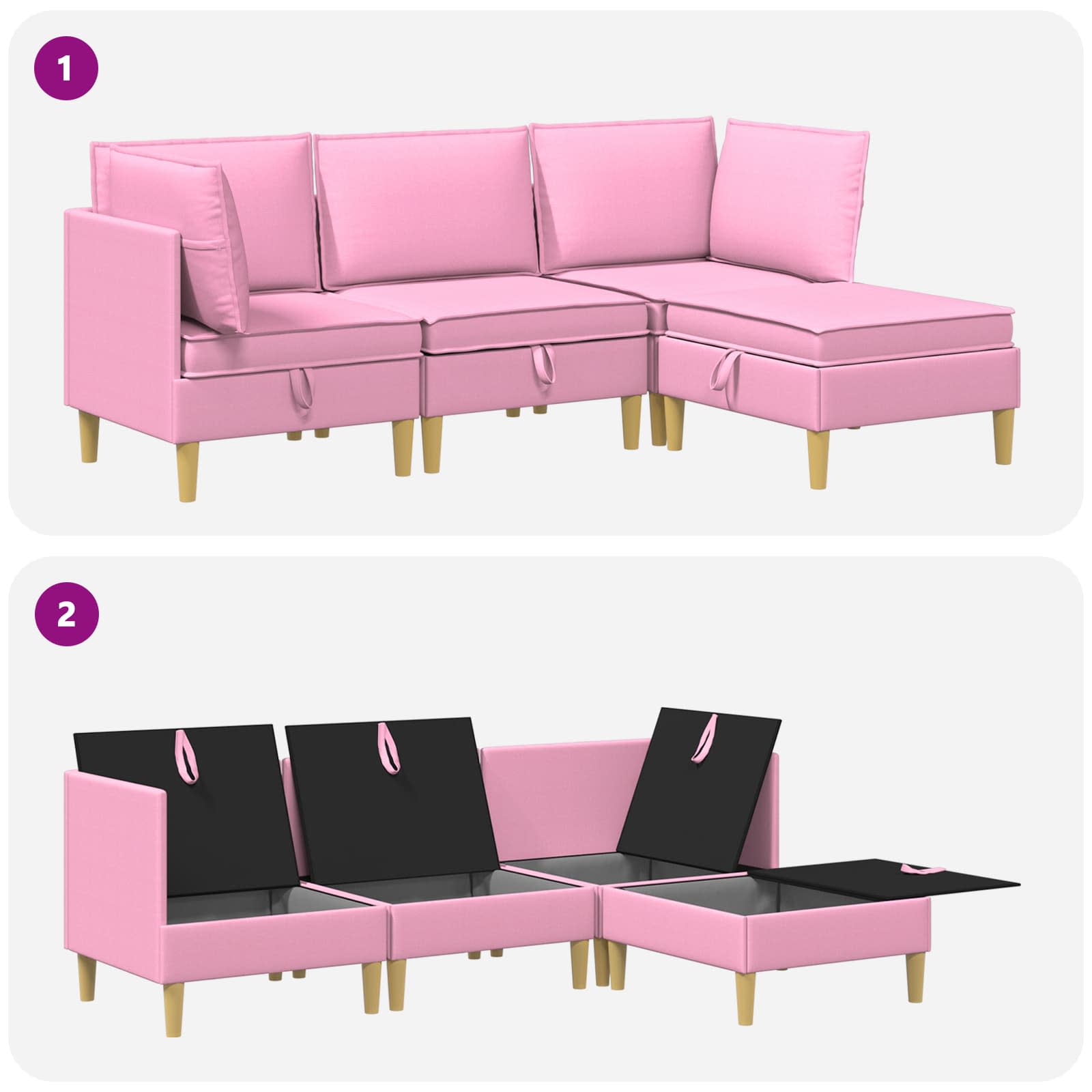 vidaXL Modularny Zestaw Sofy z Przechowalnią 4 pcs różowy tkanina