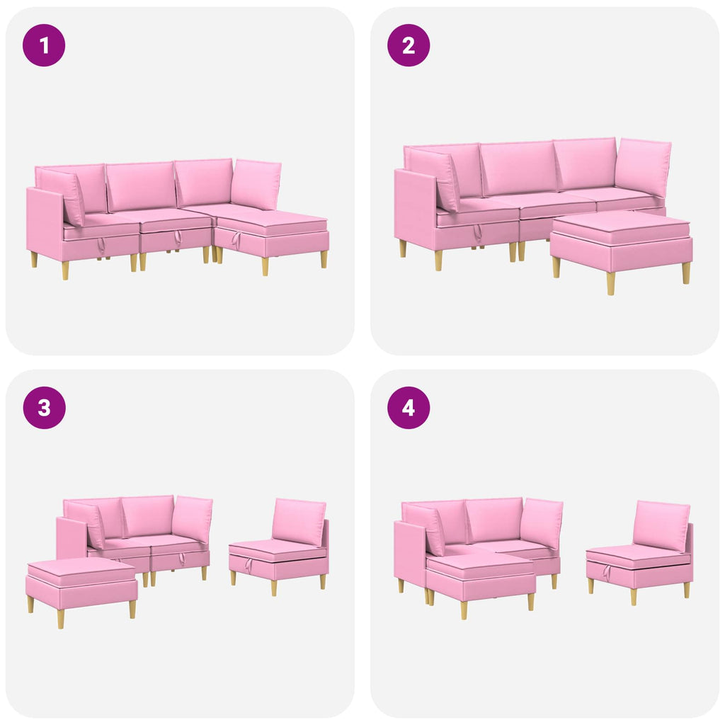 vidaXL Modularny Zestaw Sofy z Przechowalnią 4 pcs różowy tkanina