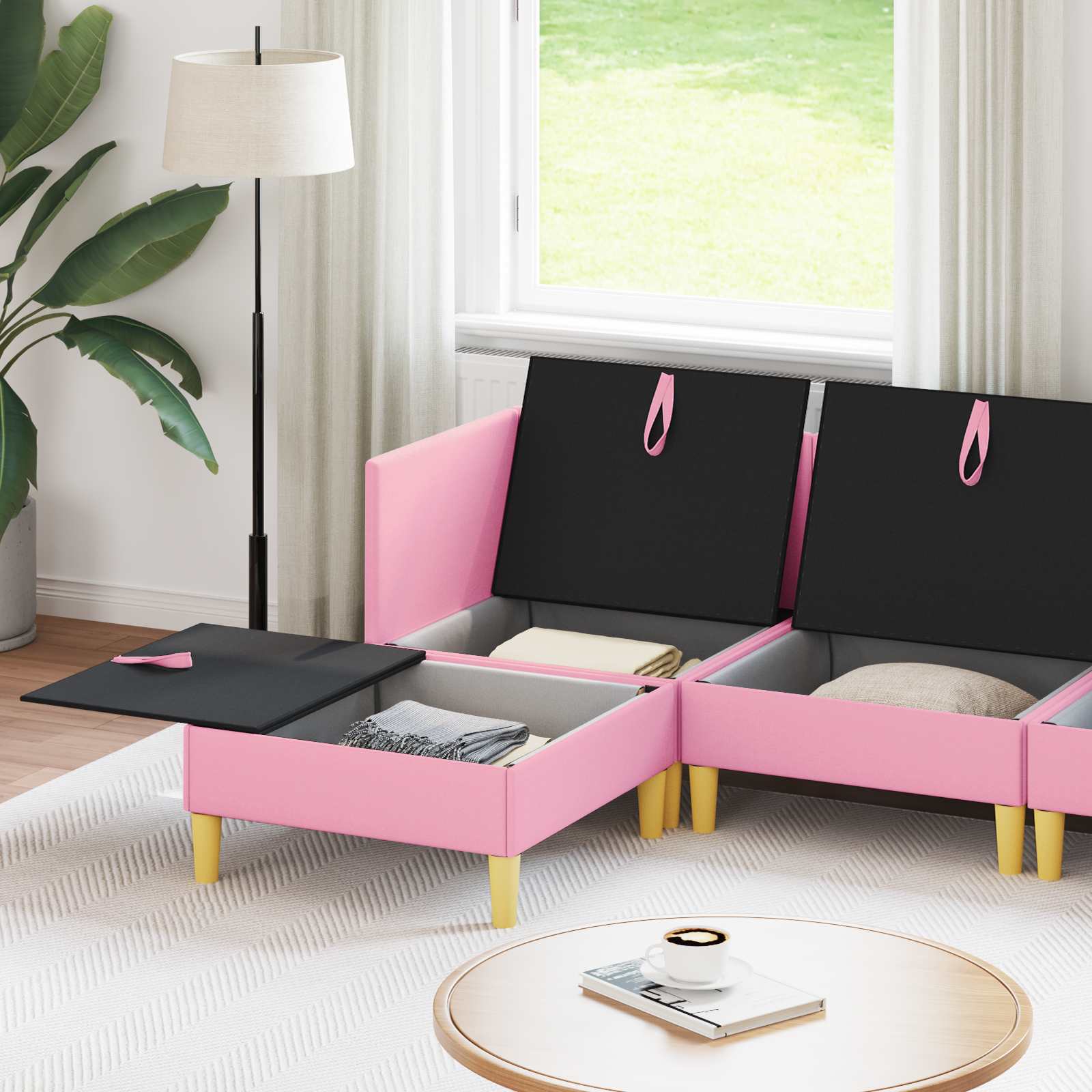vidaXL Modularny Zestaw Sofy z Przechowalnią 5 pcs różowy tkanina