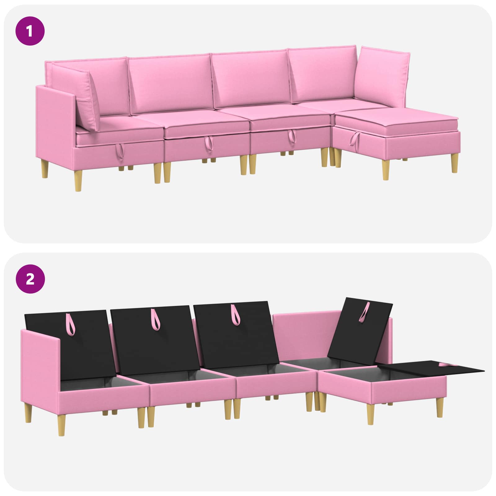 vidaXL Modularny Zestaw Sofy z Przechowalnią 5 pcs różowy tkanina