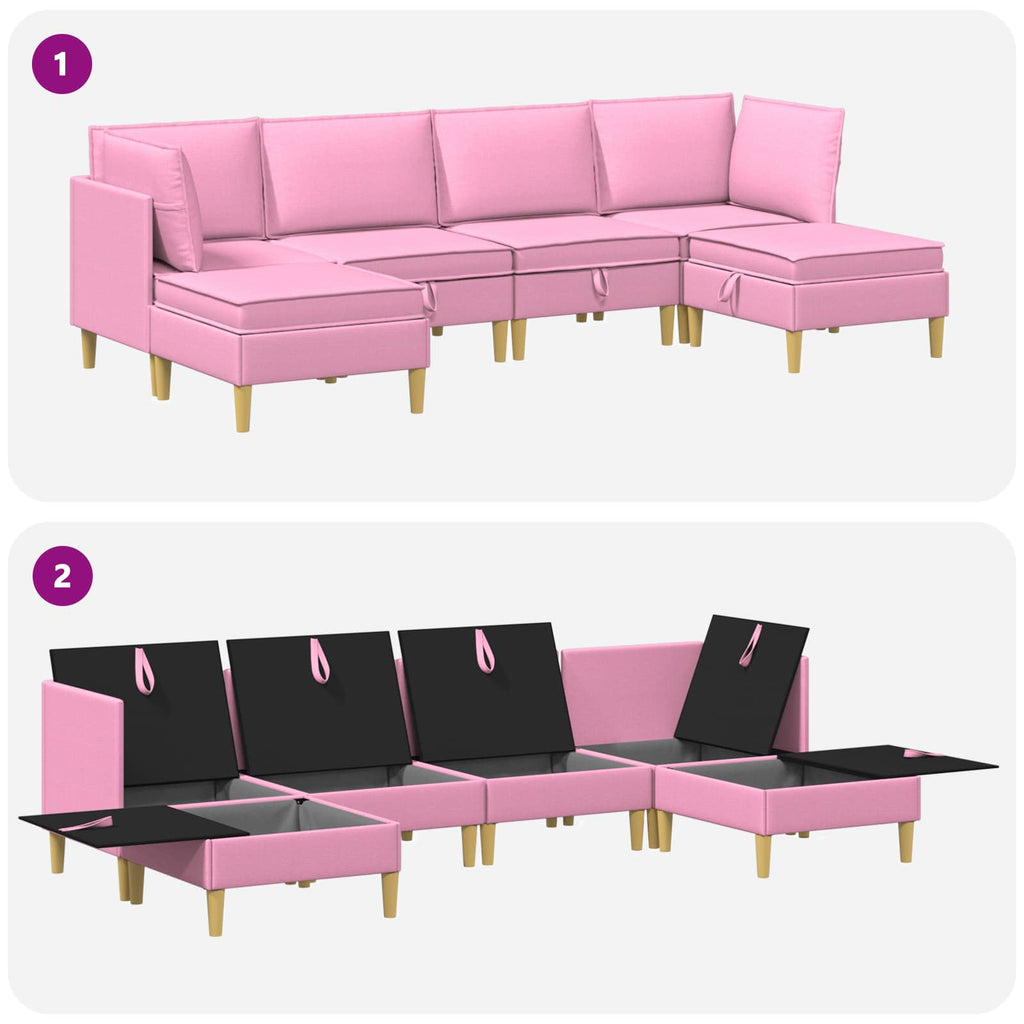 vidaXL Modularny Zestaw Sofy z Przechowalnią 6 pcs różowy tkanina