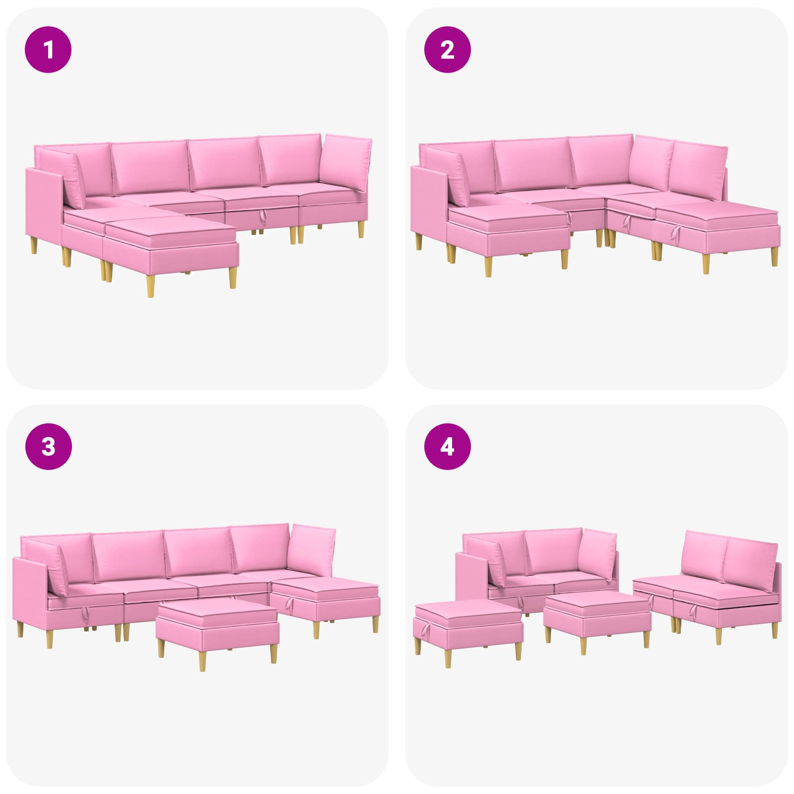 vidaXL Modularny Zestaw Sofy z Przechowalnią 6 pcs różowy tkanina