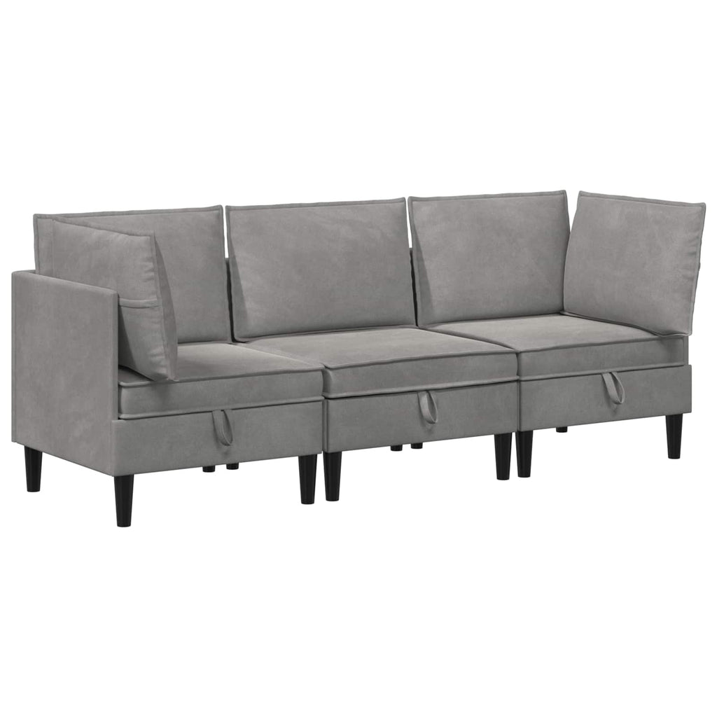 vidaXL Zestaw mebli do salonu z poduszką 3 pcs jasnoszary Welur