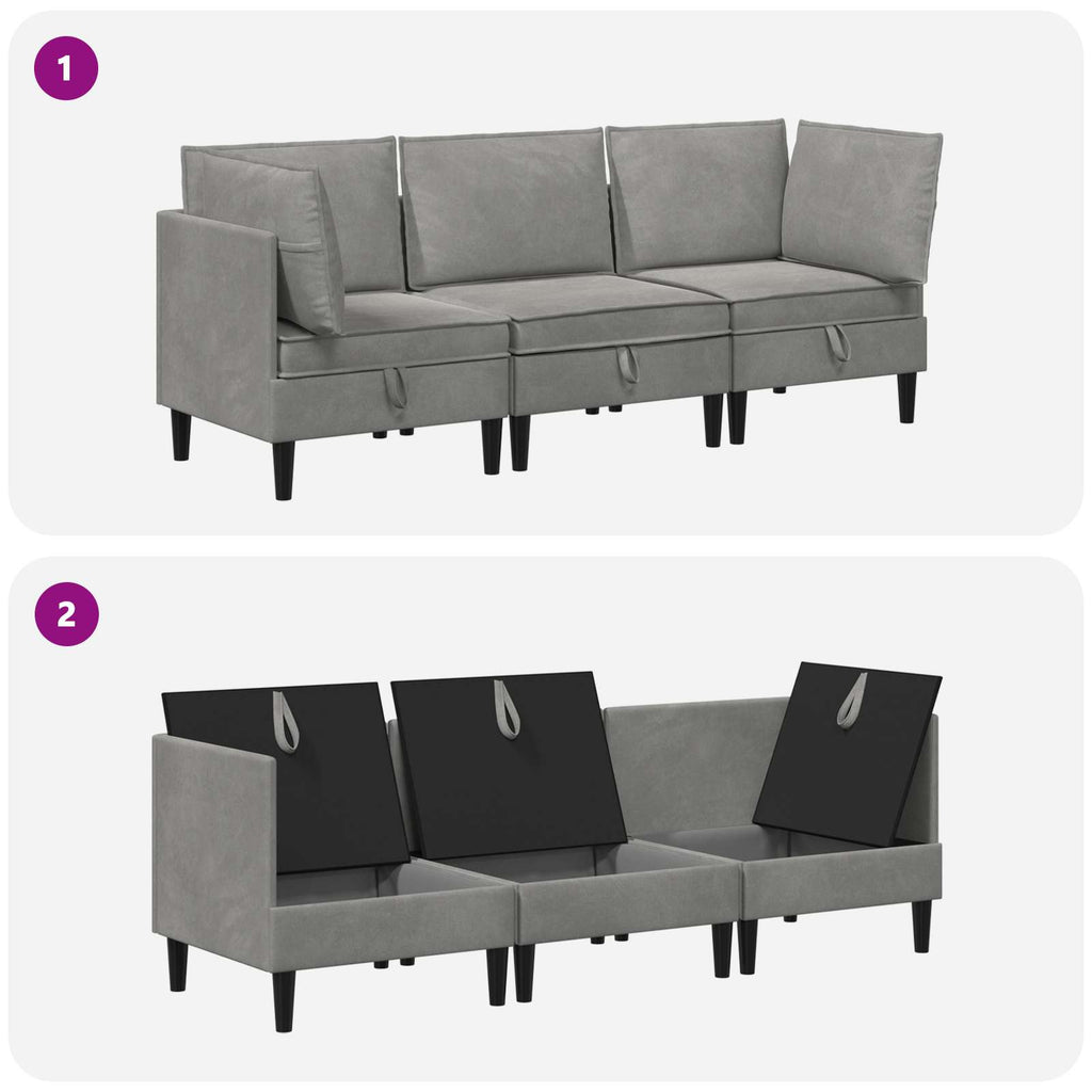 vidaXL Zestaw mebli do salonu z poduszką 3 pcs jasnoszary Welur