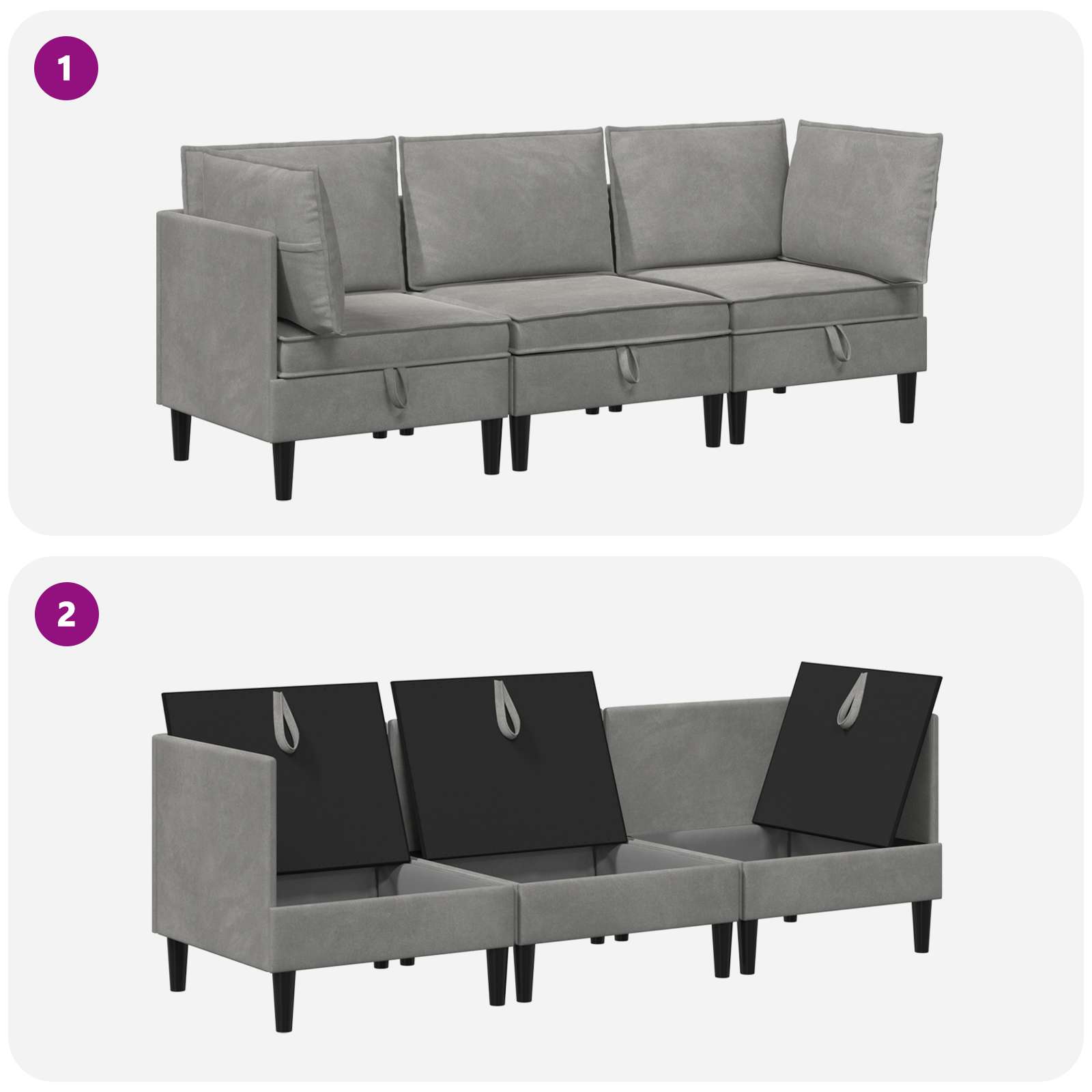 vidaXL Zestaw mebli do salonu z poduszką 3 pcs jasnoszary Welur
