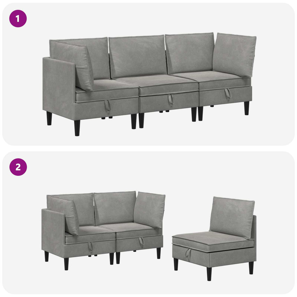 vidaXL Zestaw mebli do salonu z poduszką 3 pcs jasnoszary Welur