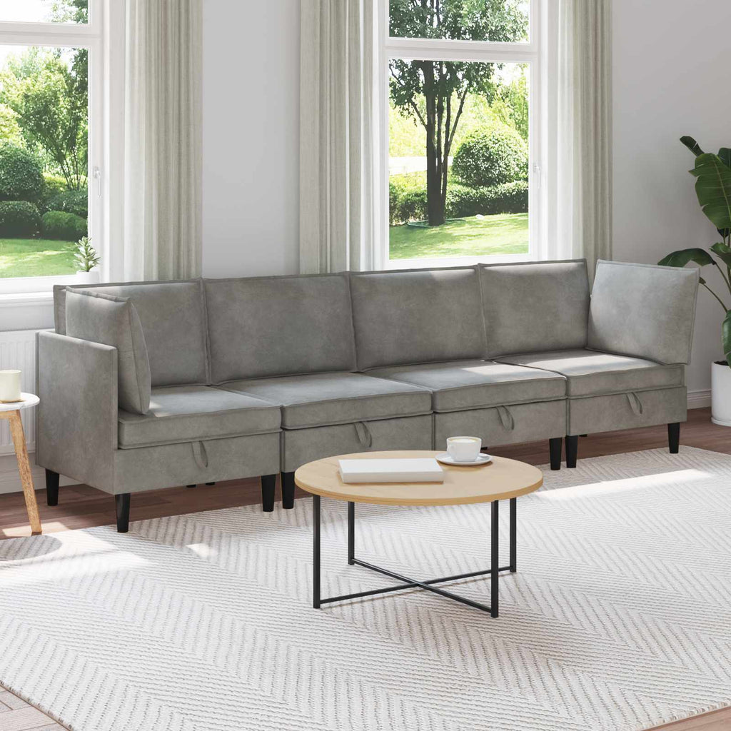 vidaXL Zestaw mebli do salonu z poduszką 4 pcs jasnoszary Welur
