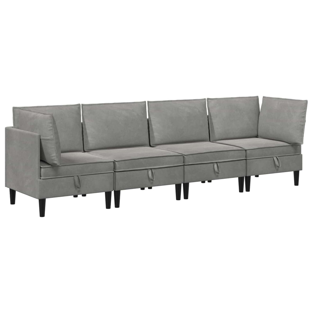 vidaXL Zestaw mebli do salonu z poduszką 4 pcs jasnoszary Welur