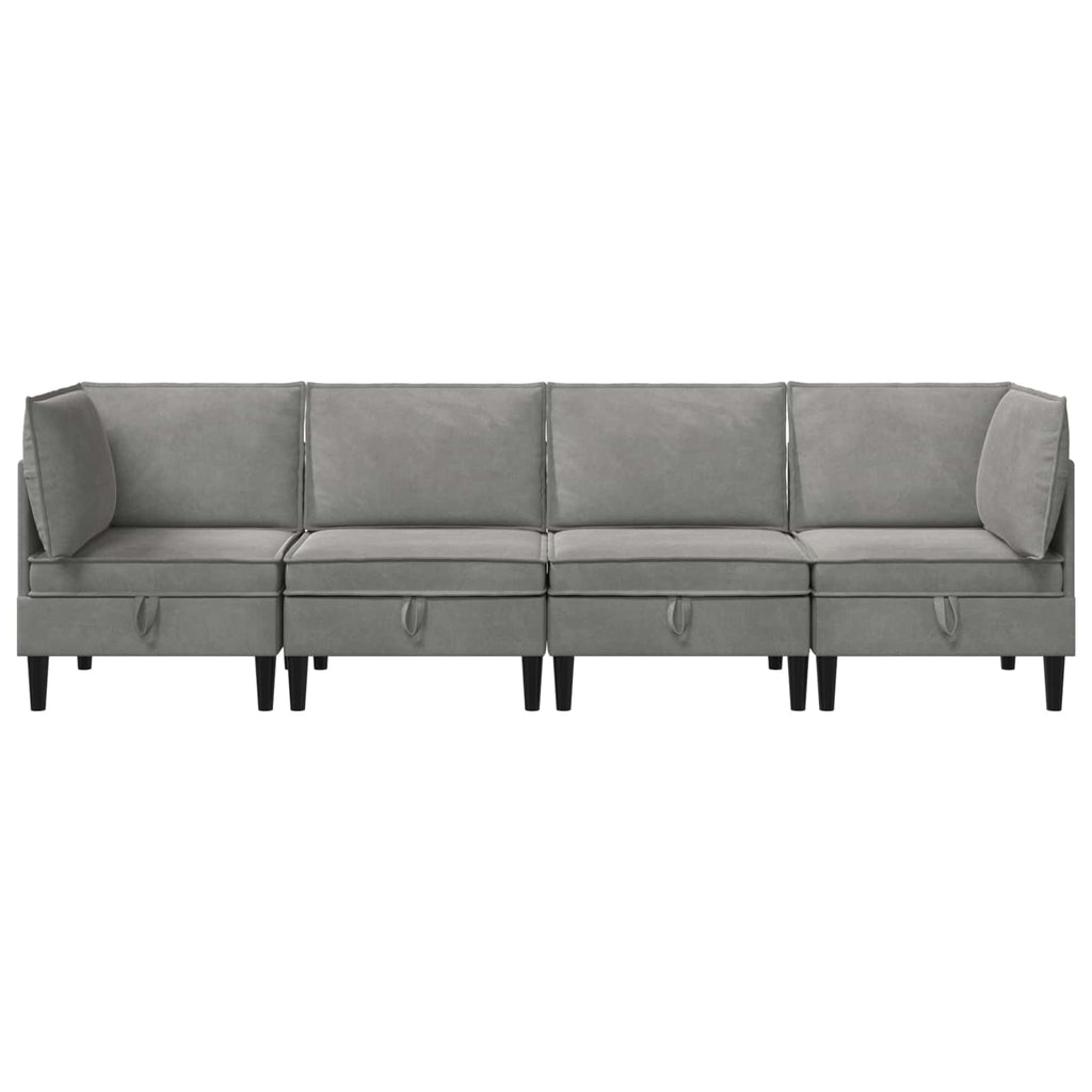 vidaXL Zestaw mebli do salonu z poduszką 4 pcs jasnoszary Welur