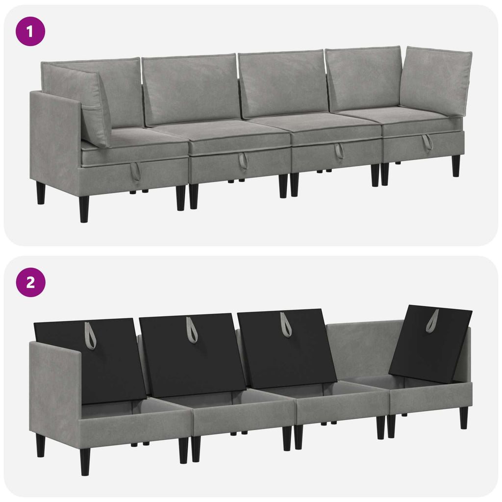 vidaXL Zestaw mebli do salonu z poduszką 4 pcs jasnoszary Welur