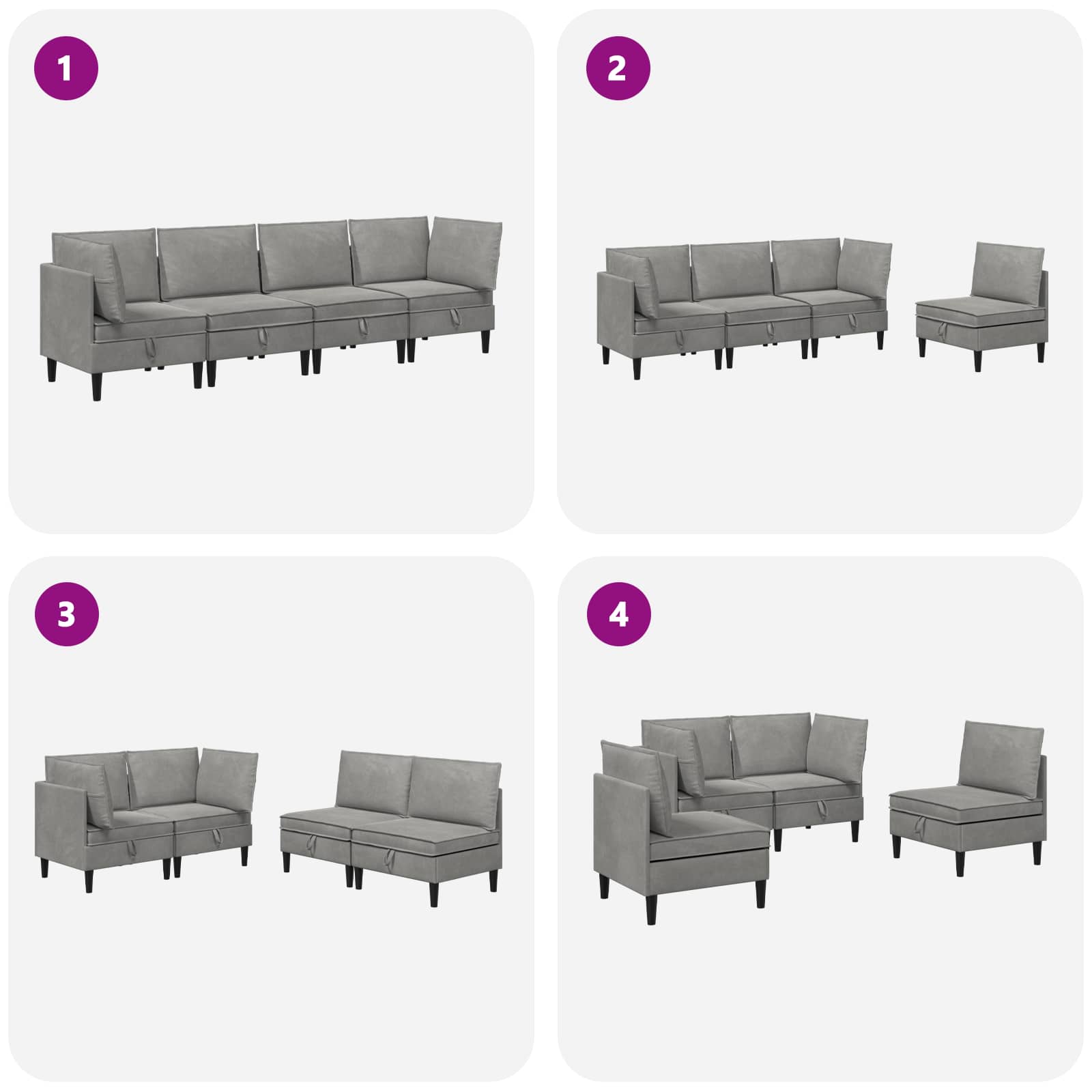vidaXL Zestaw mebli do salonu z poduszką 4 pcs jasnoszary Welur
