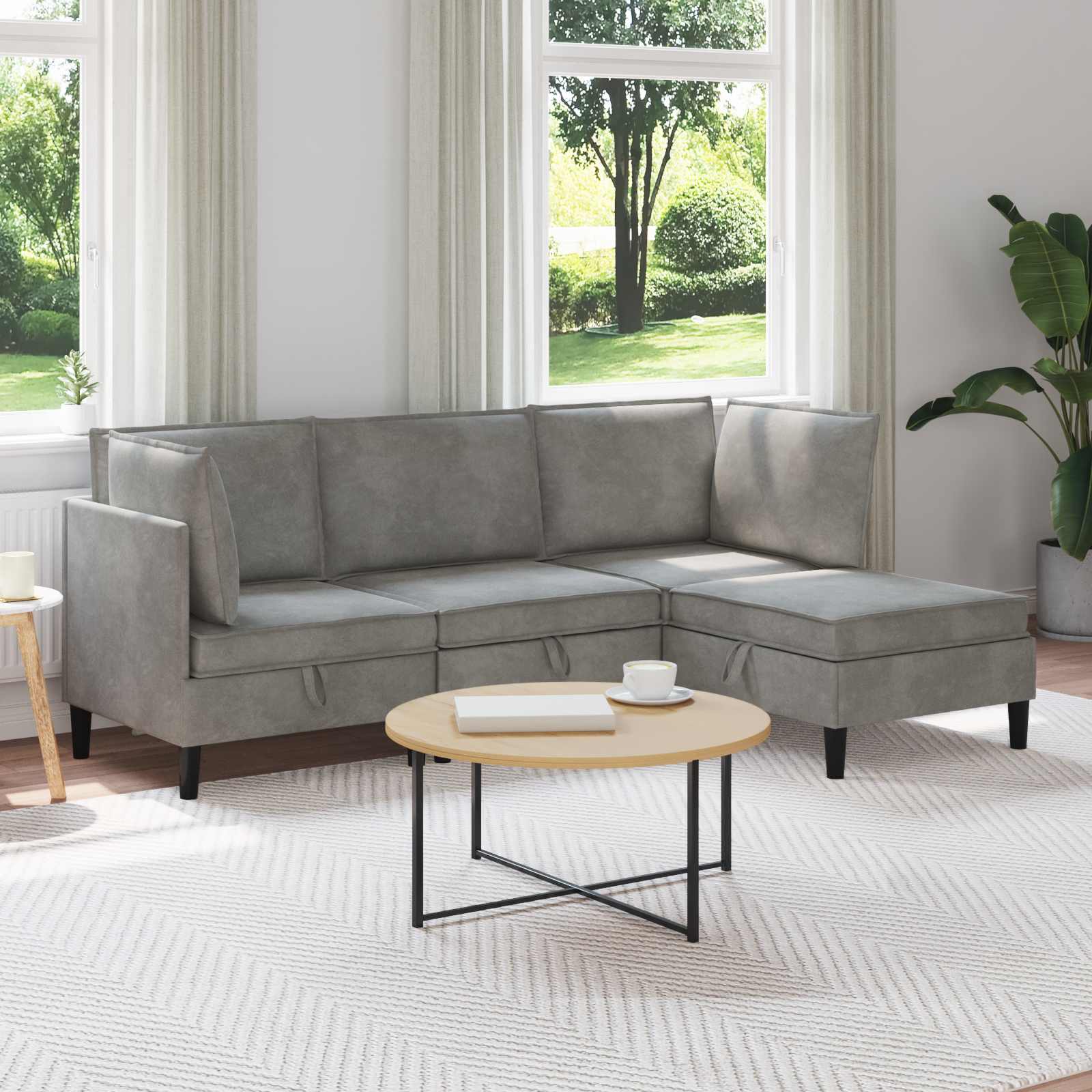 vidaXL Zestaw mebli do salonu z poduszką 4 pcs jasnoszary Welur