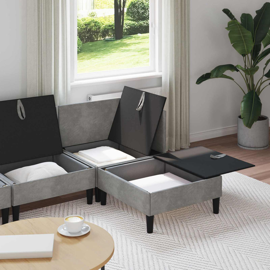 vidaXL Zestaw mebli do salonu z poduszką 4 pcs jasnoszary Welur