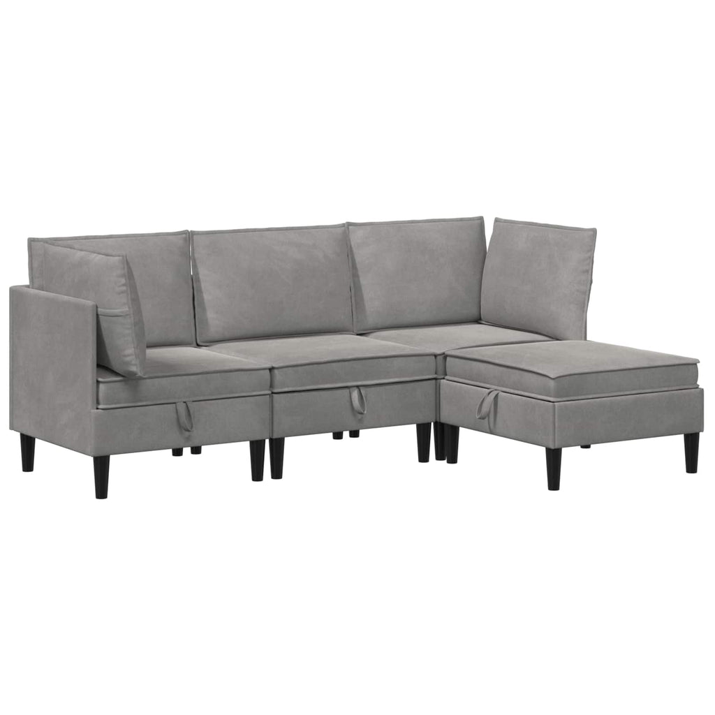 vidaXL Zestaw mebli do salonu z poduszką 4 pcs jasnoszary Welur