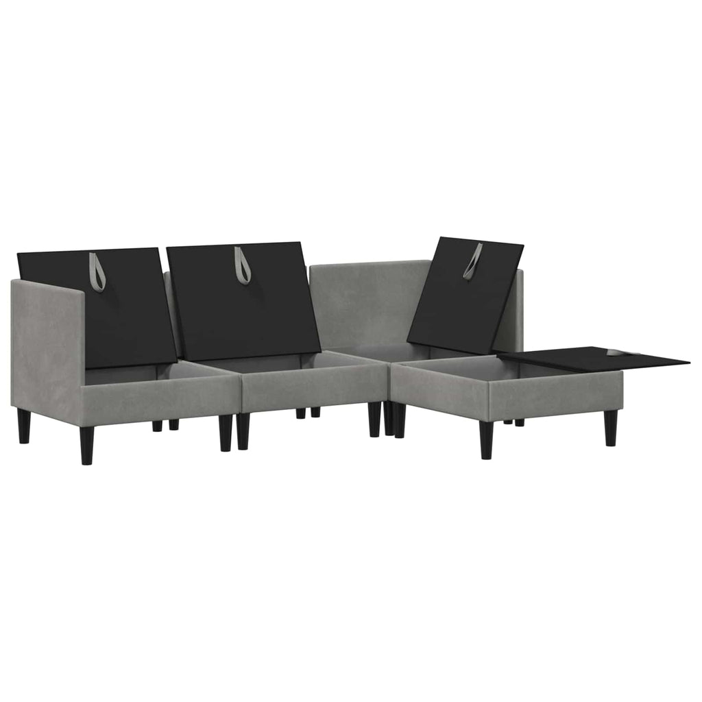 vidaXL Zestaw mebli do salonu z poduszką 4 pcs jasnoszary Welur