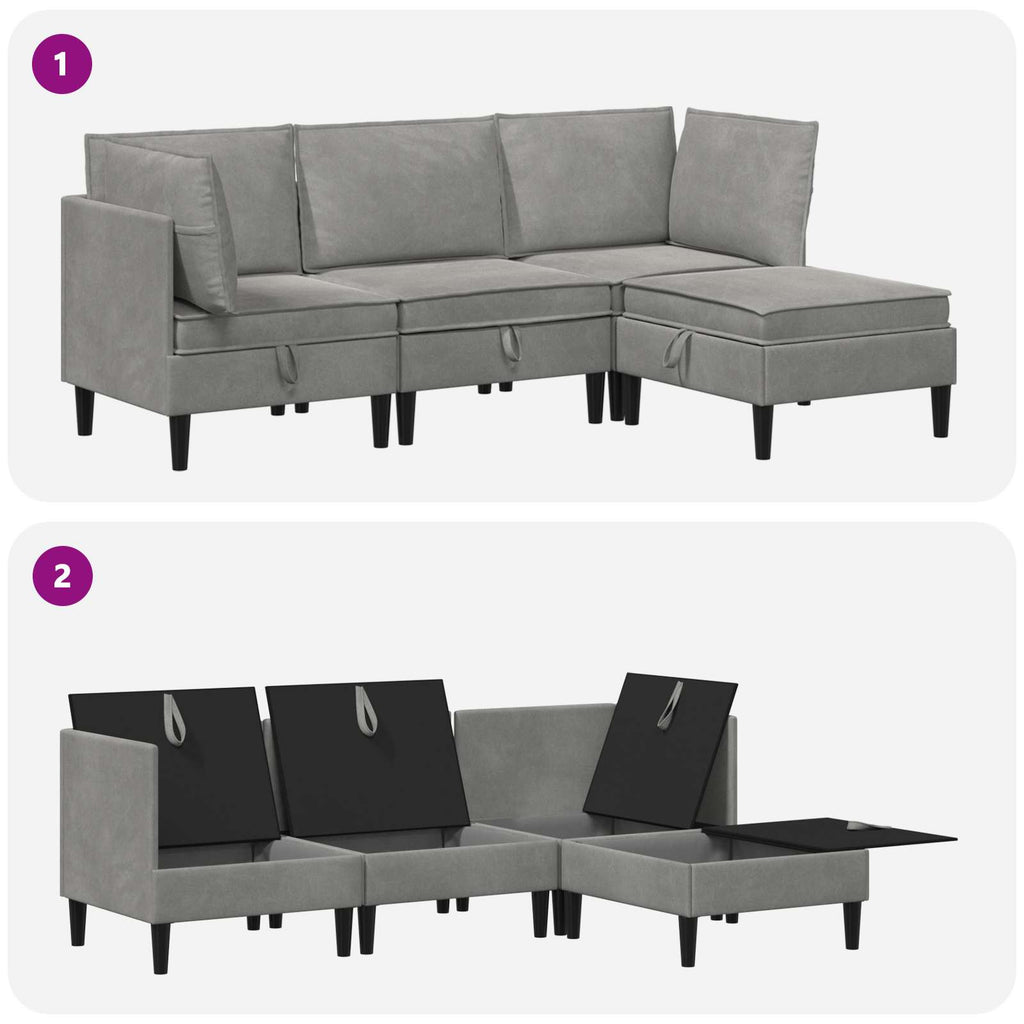 vidaXL Zestaw mebli do salonu z poduszką 4 pcs jasnoszary Welur