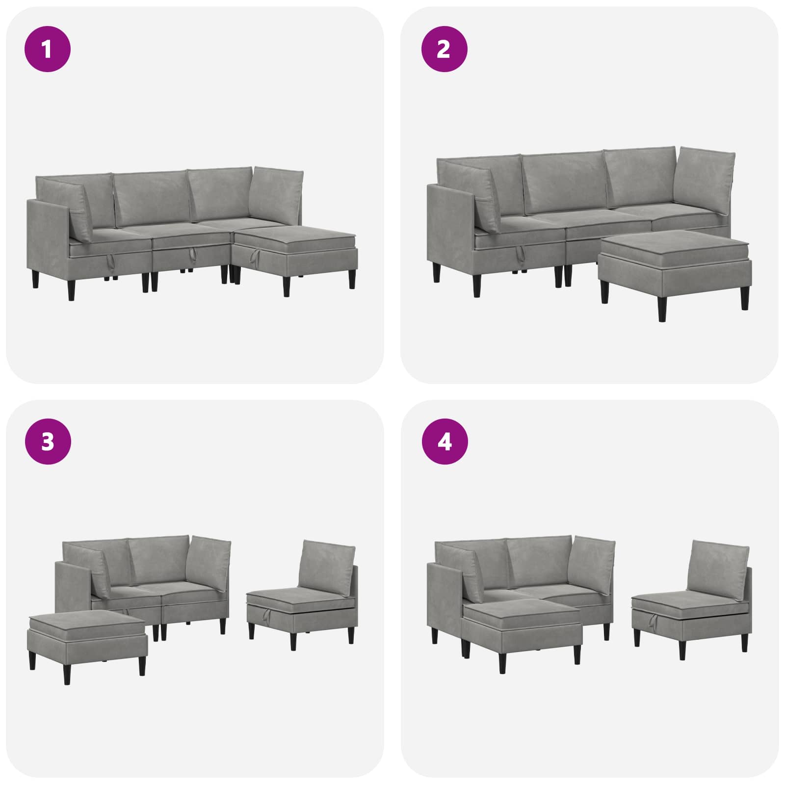 vidaXL Zestaw mebli do salonu z poduszką 4 pcs jasnoszary Welur