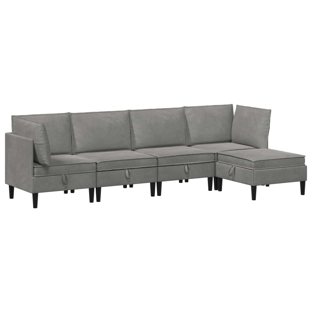 vidaXL Zestaw mebli do salonu z poduszką 5 pcs jasnoszary Welur