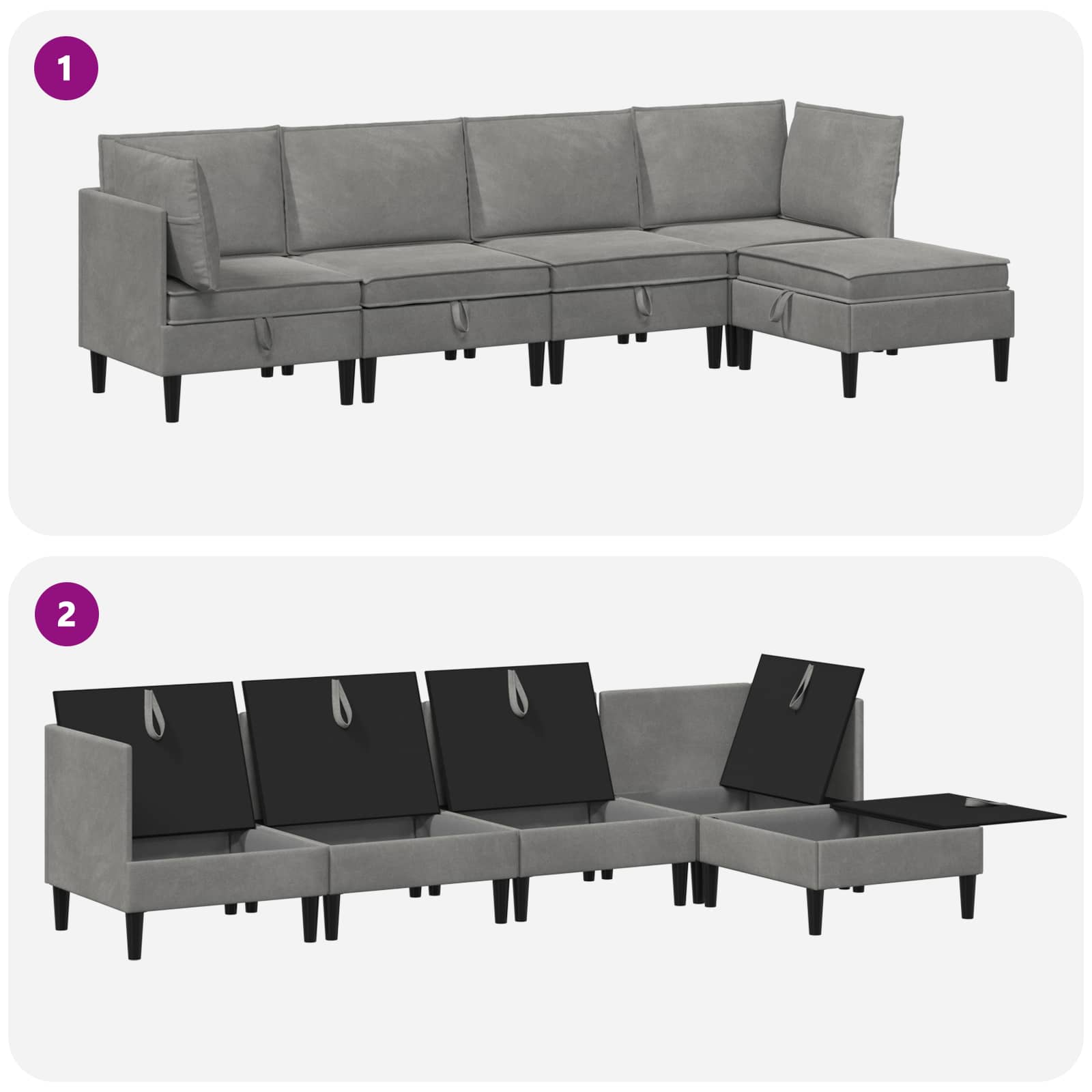 vidaXL Zestaw mebli do salonu z poduszką 5 pcs jasnoszary Welur