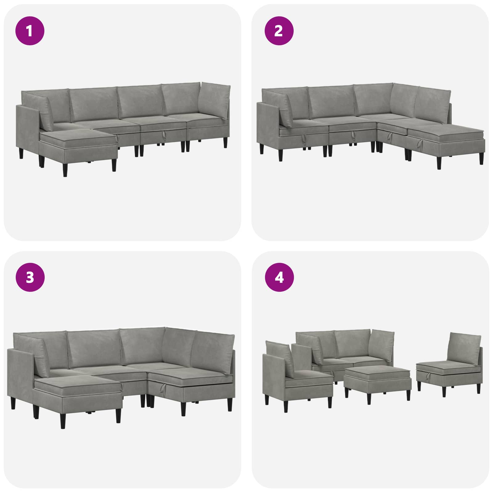 vidaXL Zestaw mebli do salonu z poduszką 5 pcs jasnoszary Welur