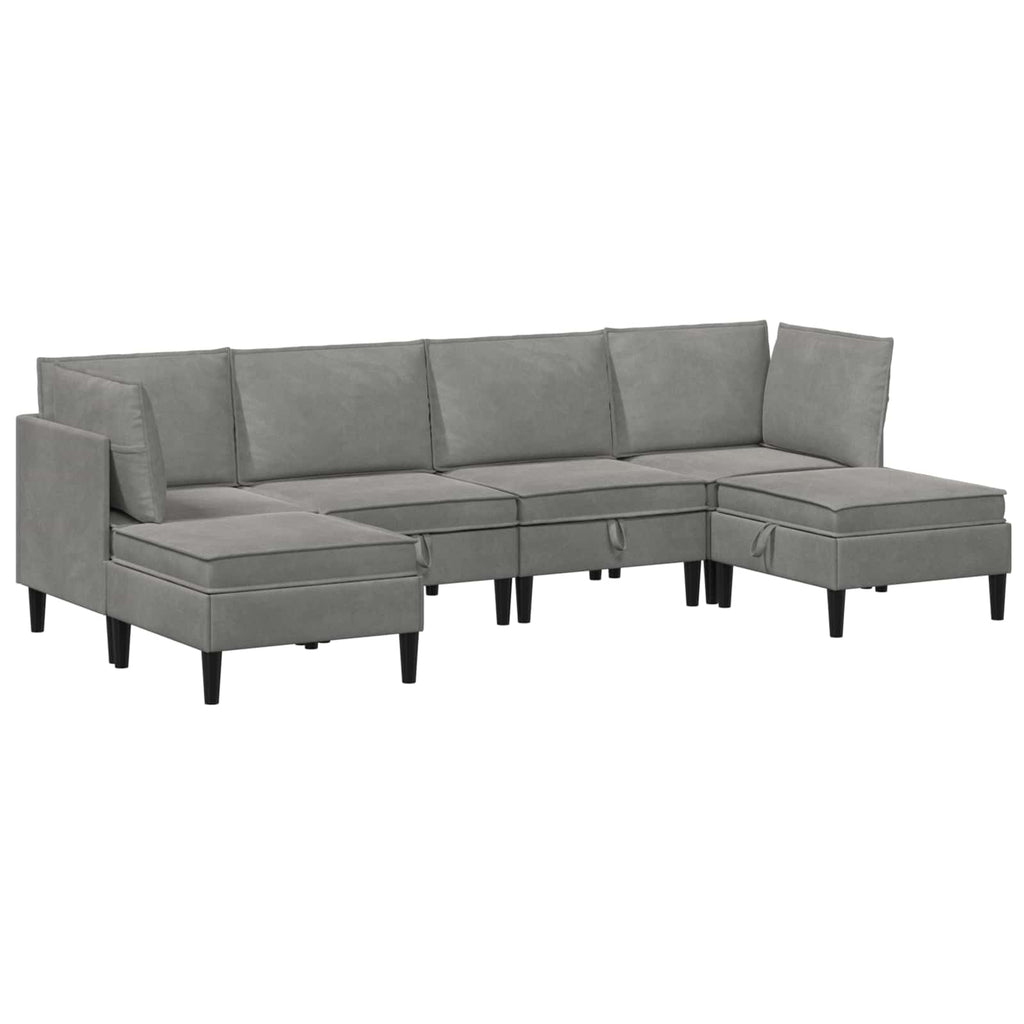 vidaXL Zestaw mebli do salonu z poduszką 6 pcs jasnoszary Welur