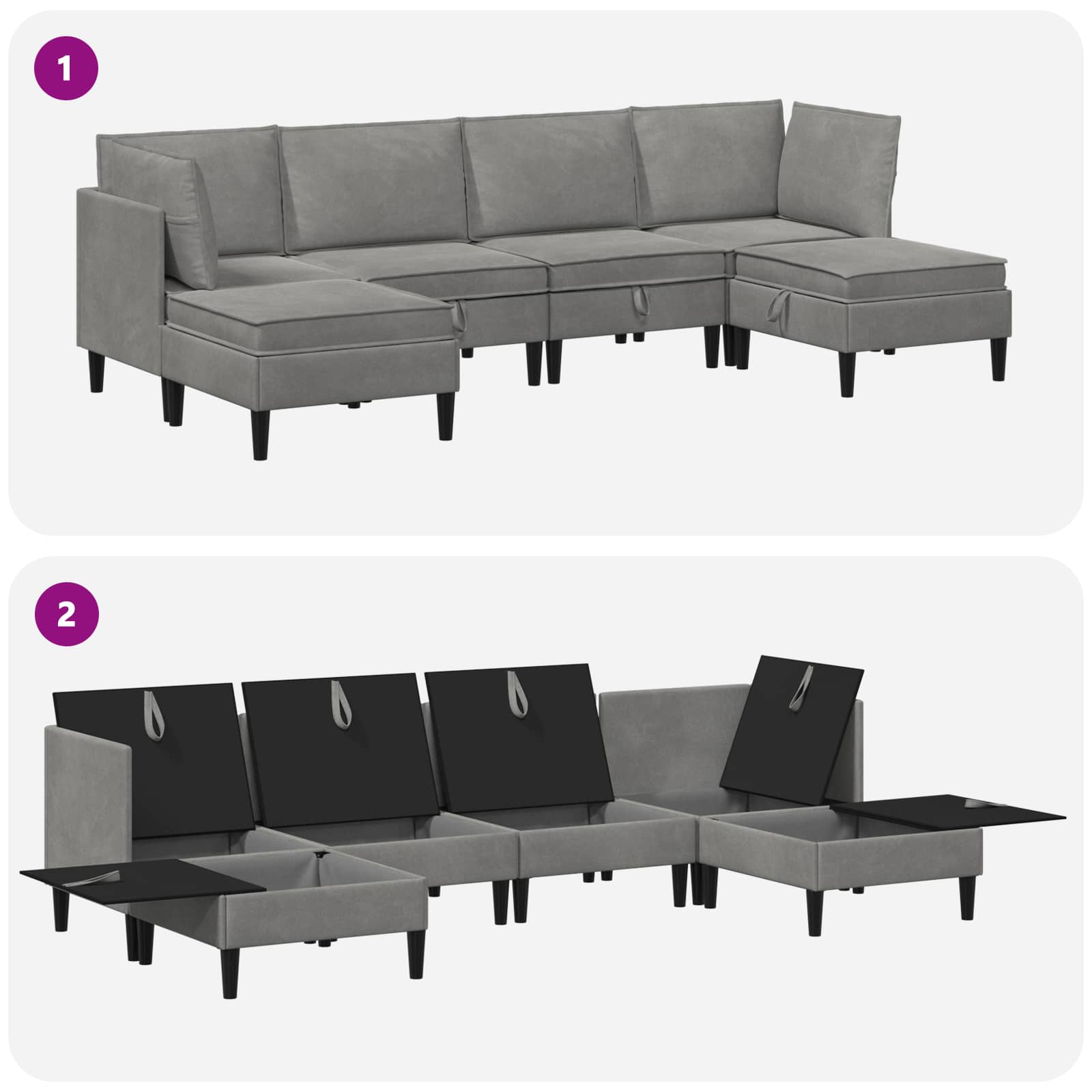 vidaXL Zestaw mebli do salonu z poduszką 6 pcs jasnoszary Welur