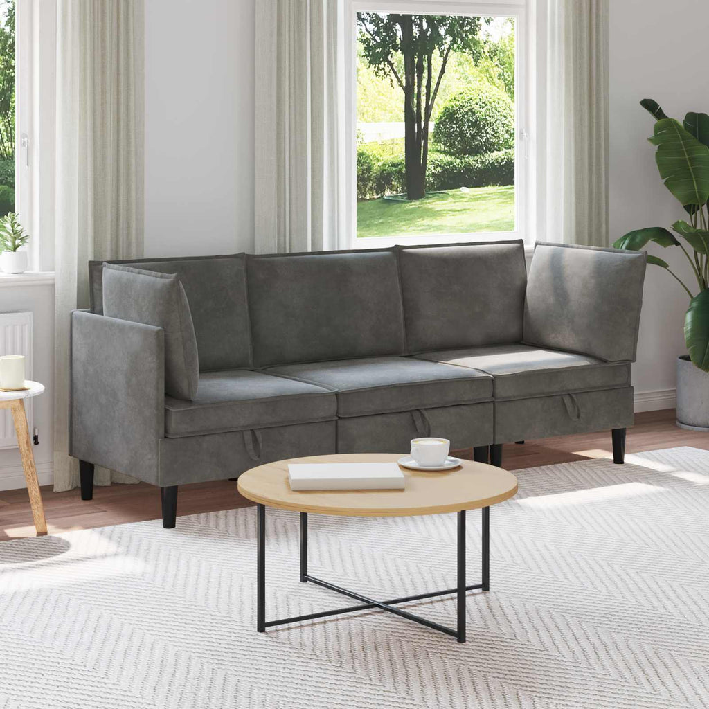 vidaXL Zestaw mebli do salonu z poduszką 3 pcs ciemnoszary Welur
