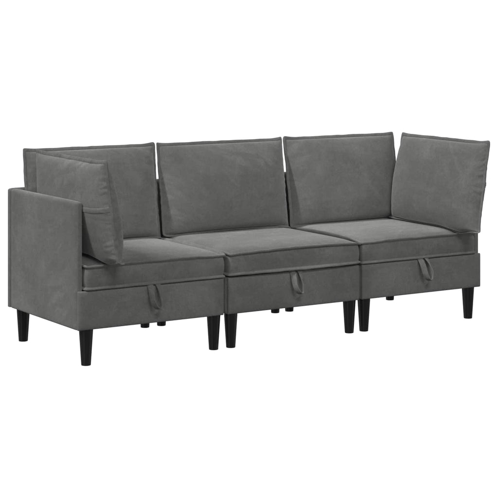 vidaXL Zestaw mebli do salonu z poduszką 3 pcs ciemnoszary Welur