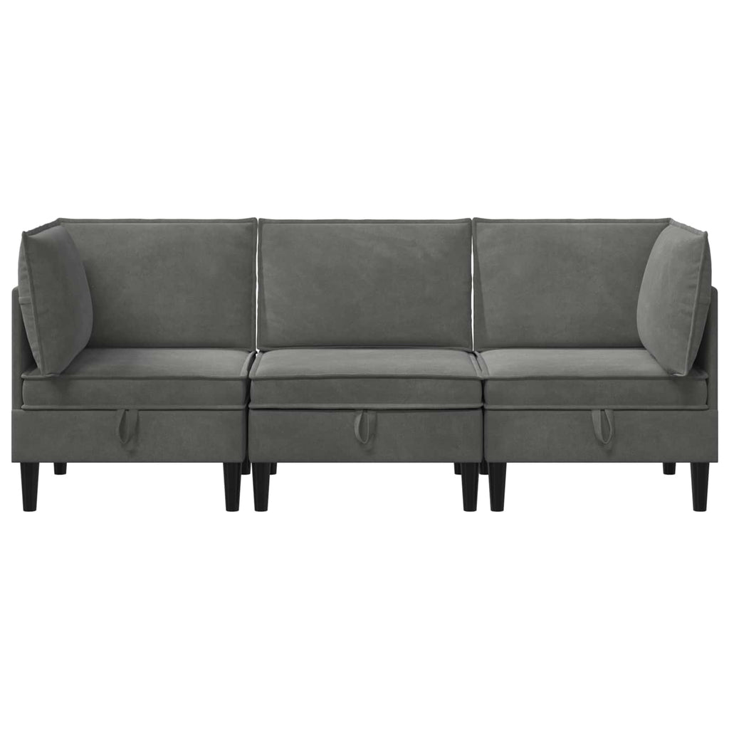 vidaXL Zestaw mebli do salonu z poduszką 3 pcs ciemnoszary Welur