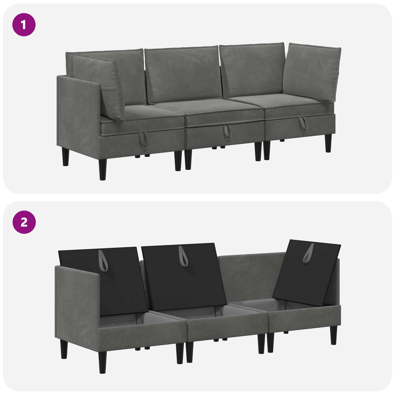 vidaXL Zestaw mebli do salonu z poduszką 3 pcs ciemnoszary Welur