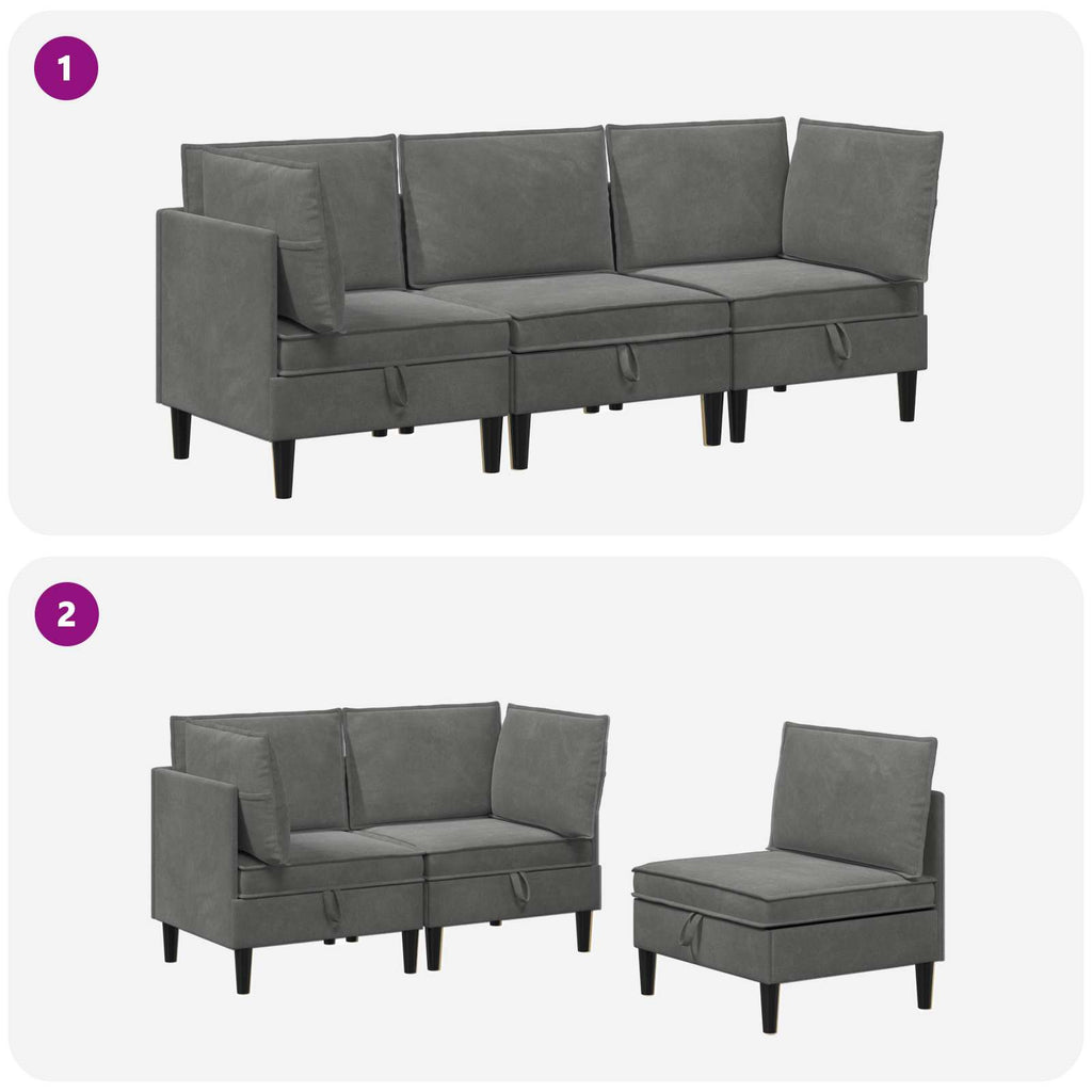 vidaXL Zestaw mebli do salonu z poduszką 3 pcs ciemnoszary Welur