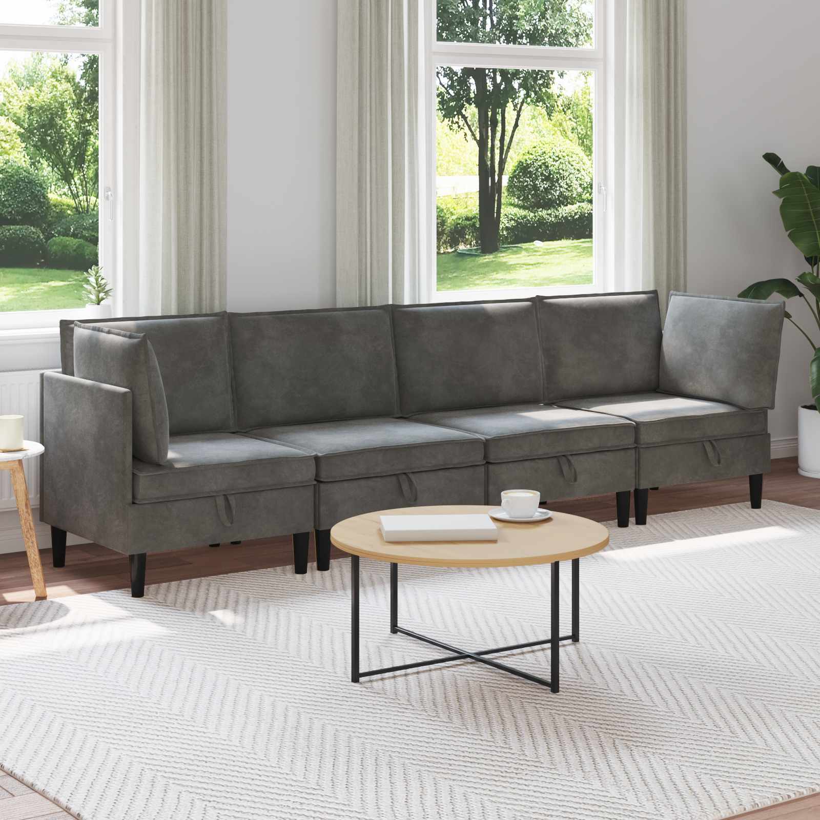 vidaXL Zestaw mebli do salonu z poduszką 4 pcs ciemnoszary Welur